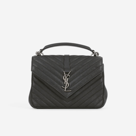 Saint Laurent Medium College - Black Grained Calfskin | Silver Hardware
