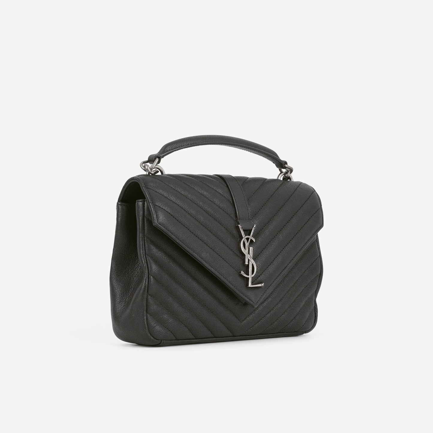 Saint Laurent Medium College - Black Grained Calfskin | Silver Hardware
