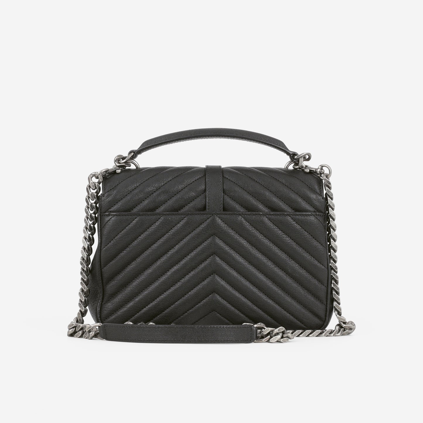 Saint Laurent Medium College - Black Grained Calfskin | Silver Hardware