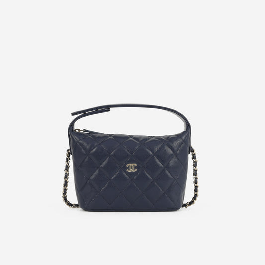 Chanel Quilted Hobo Clutch - Navy Caviar | Champagne Gold Hardware - Bagista