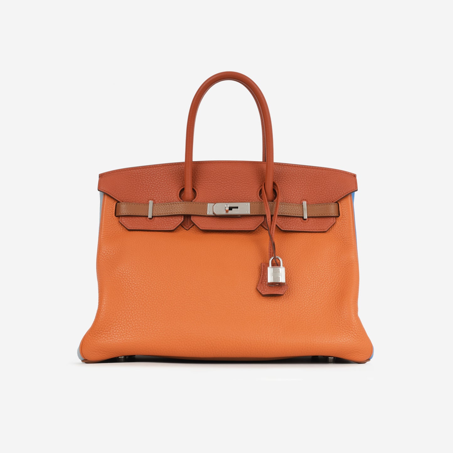 Hermès Birkin 35 Arlequin - Orange / Sanguine / Bleu Lin / Bleu Hydra / Etain / Gold Clemence | Palladium Hardware