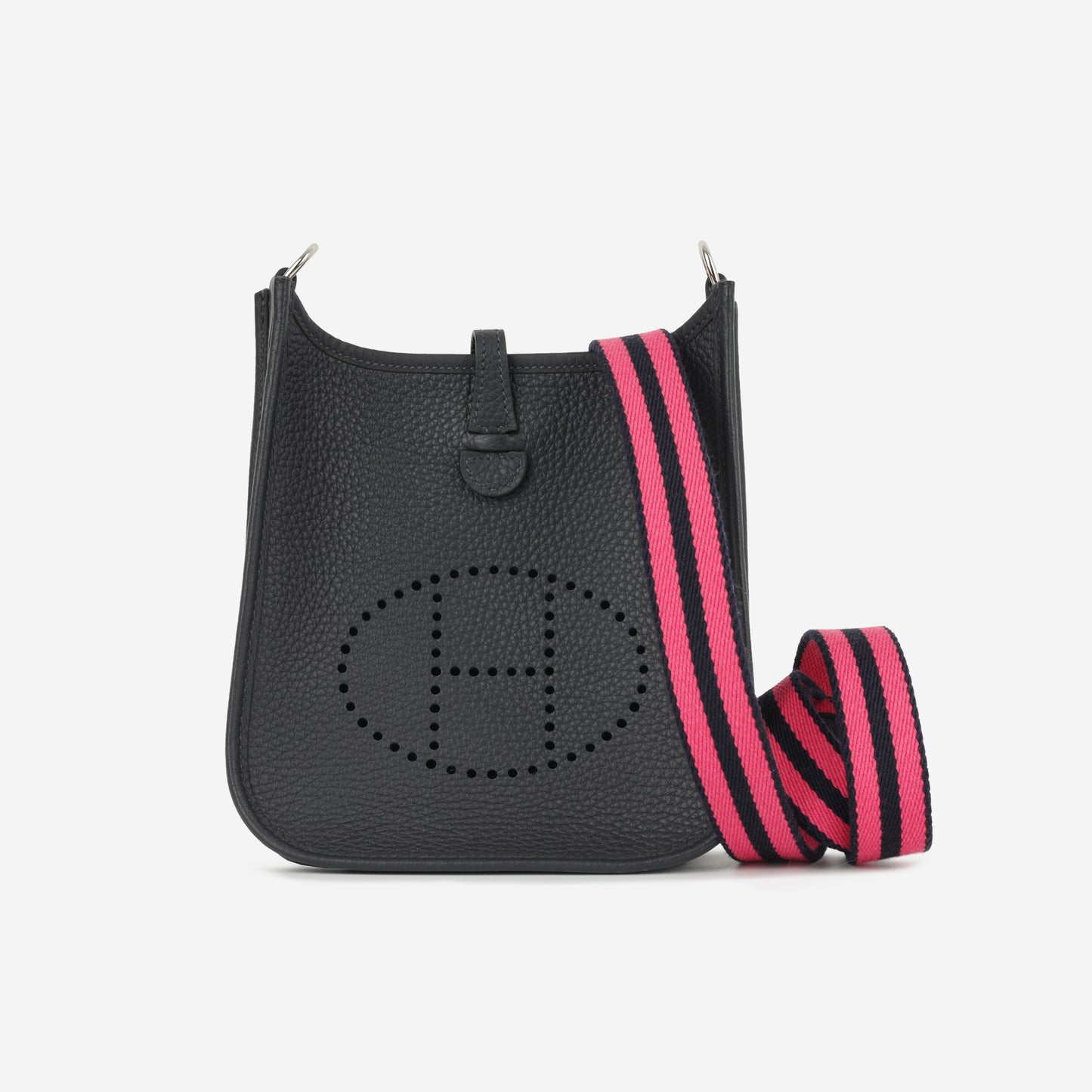 Hermès Evelyne TPM - Caban Clemence / Rose Shocking - Bleu Indigo Strap | Palladium Hardware