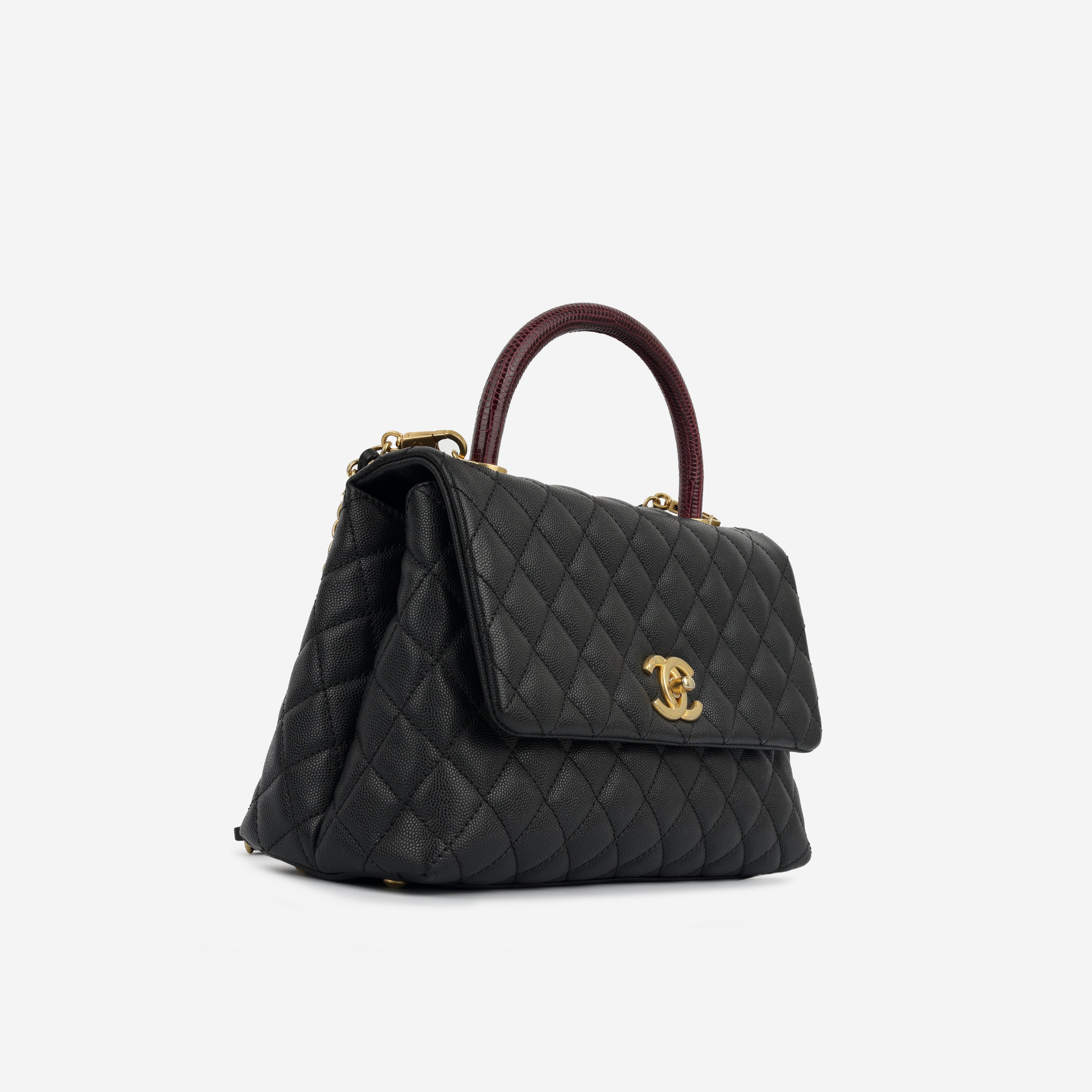 Chanel - Coco Top Handle - Black Caviar / Lizard Top Handle GHW