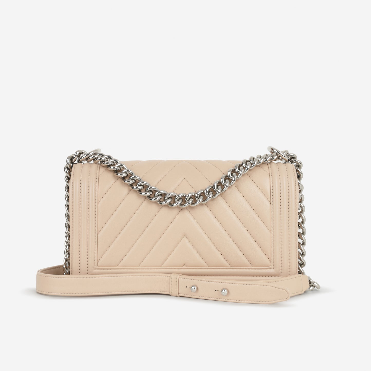 Chanel Old Medium Boy Bag - Nude Chevron Lambskin | Silver Hardware