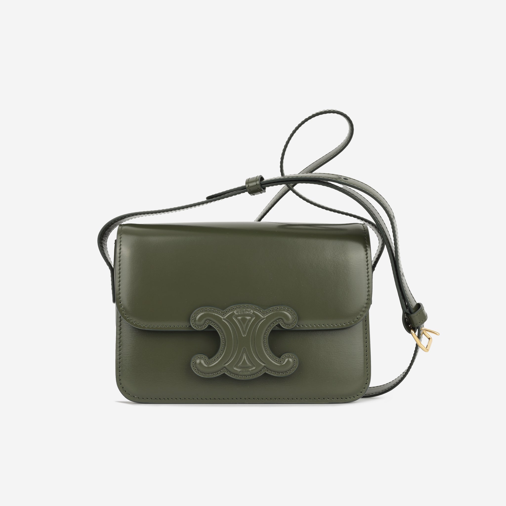 Celine Triomphe Teen Cuir Flap Duck Green GHW Immaculate