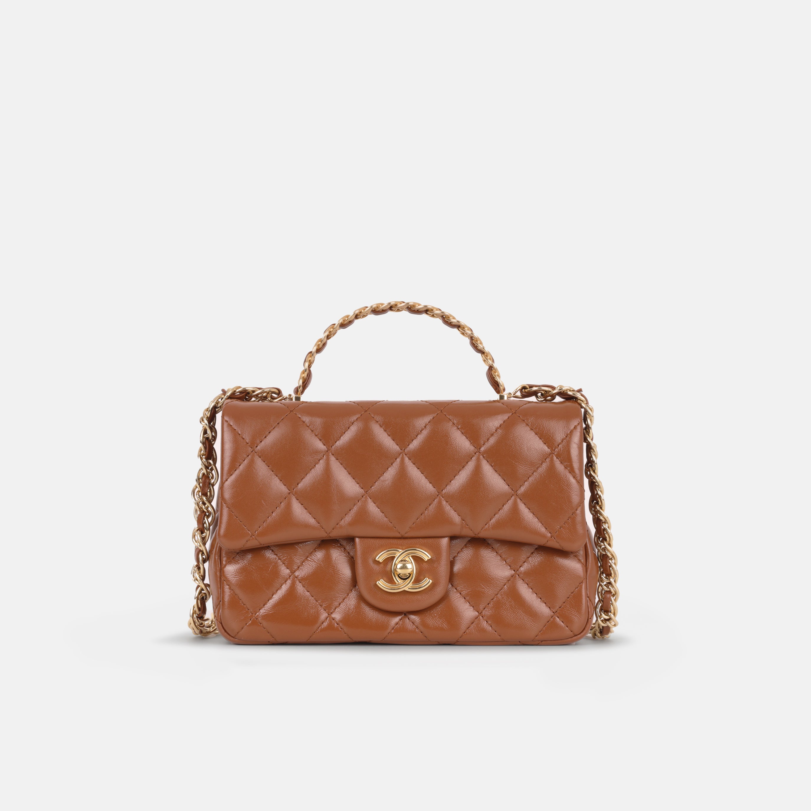 Chanel - Mini Flap Top Handle - Dark Caramel Lambskin GHW