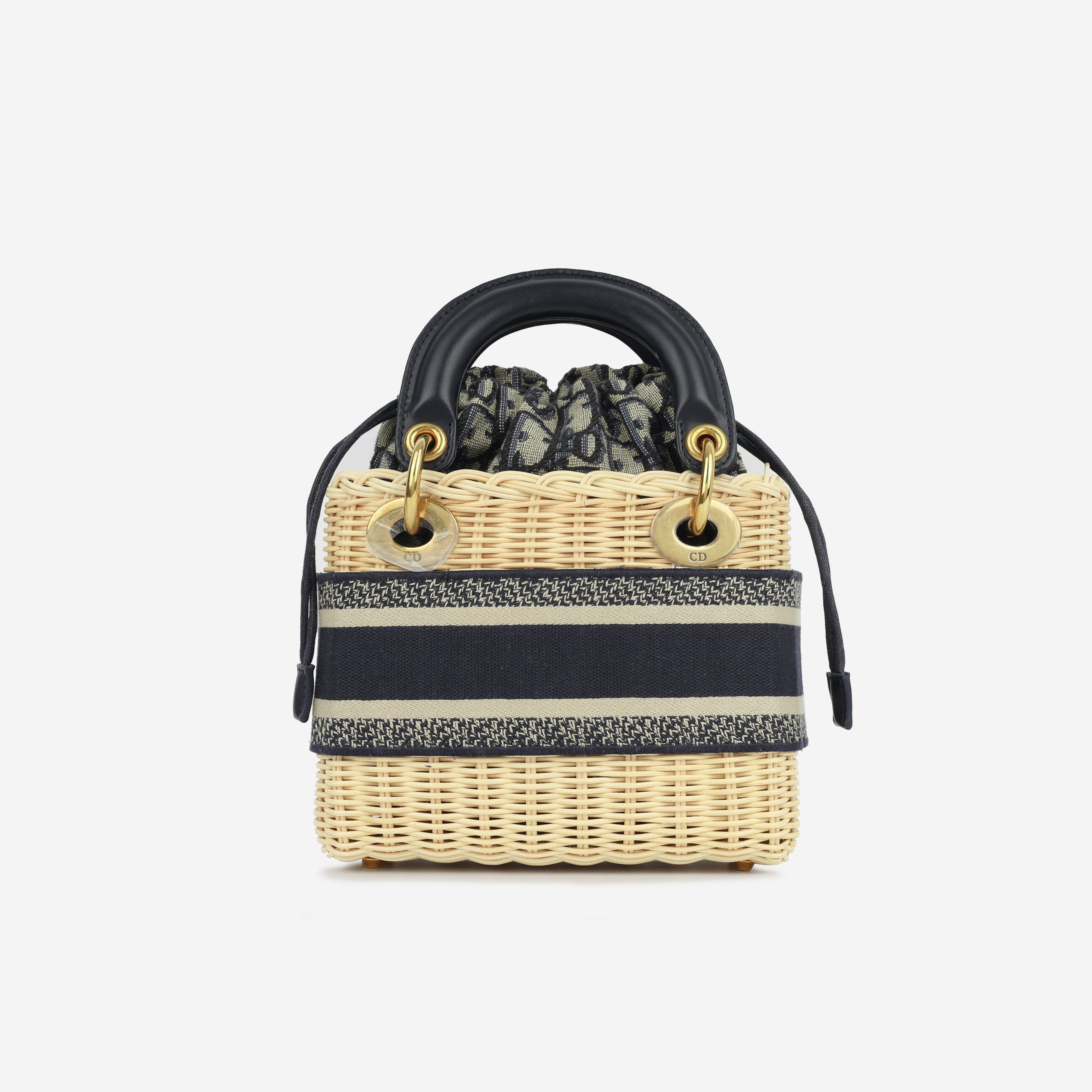 Dior - Mini Lady Dior - Beige Wicker / Navy OBlique GHW - Pre