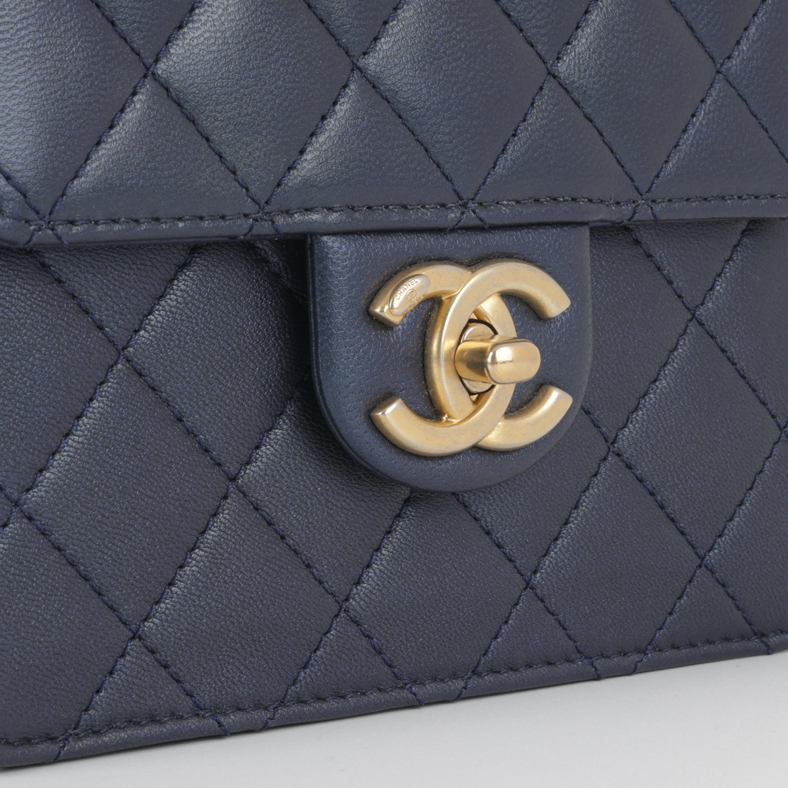 Chanel - Vertical Pearl Flap Bag - Metallic Navy Lambskin - GHW