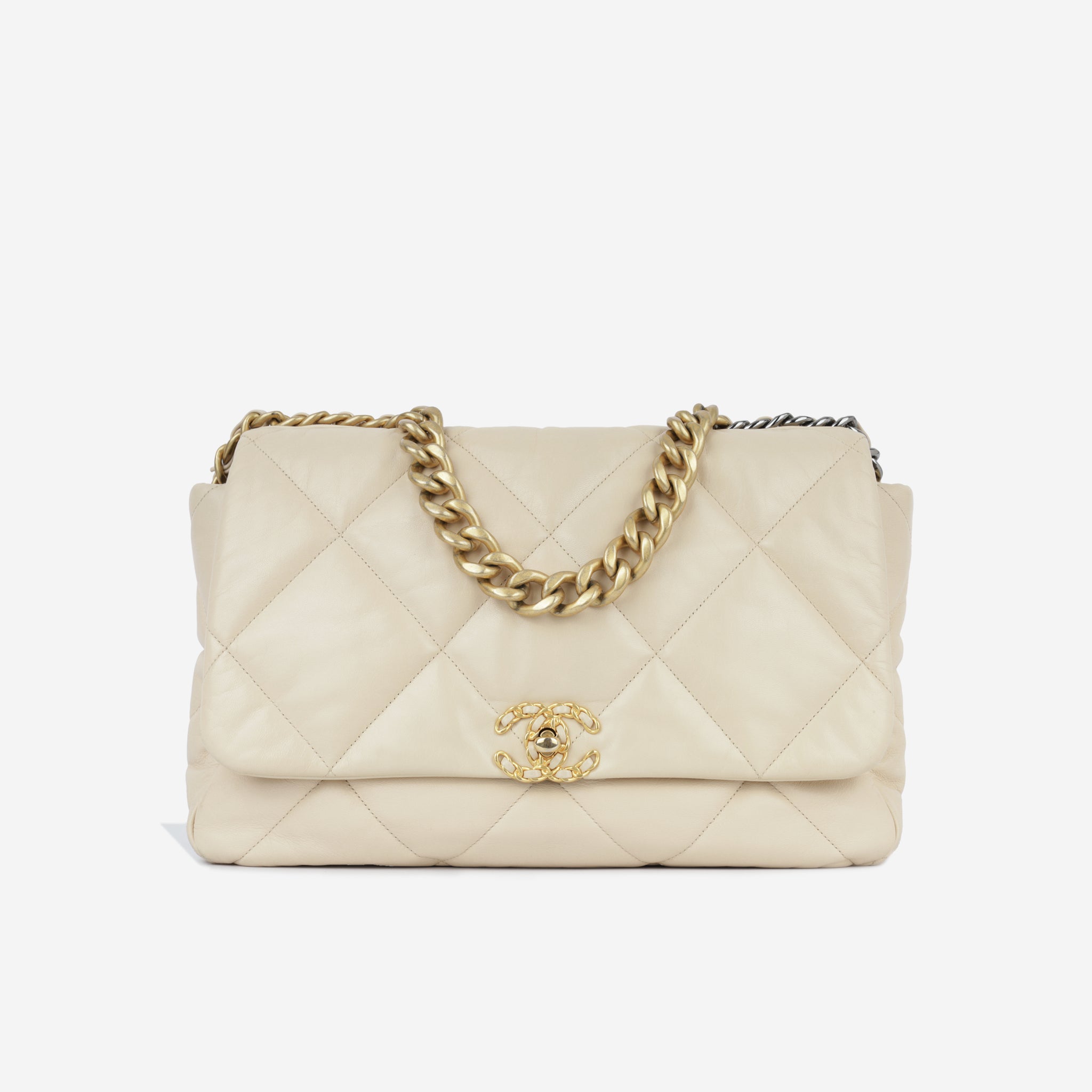 Chanel - 19 Flap Bag - Maxi - Beige Lambskin - Pre-Loved - 2020
