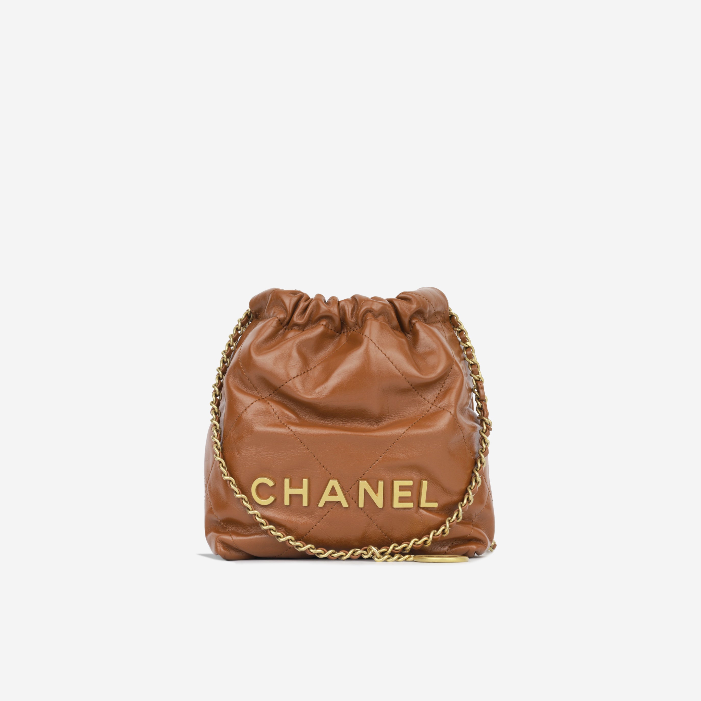 Chanel - 22 Mini Handbag - Tan Shiny Crumpled Calfskin - GHW