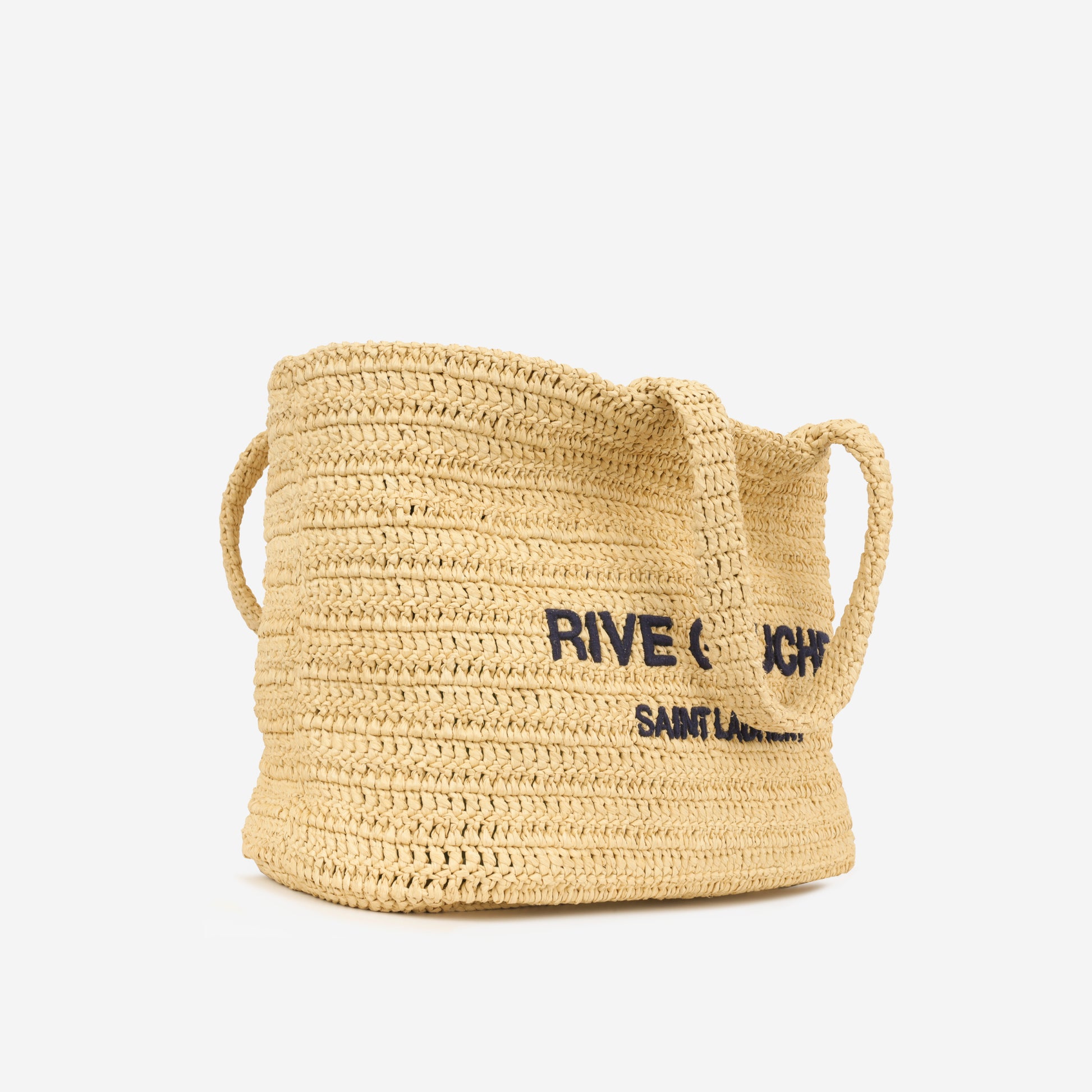 Saint Laurent Large Rive Gauche Tote Beige Raffia Excellent
