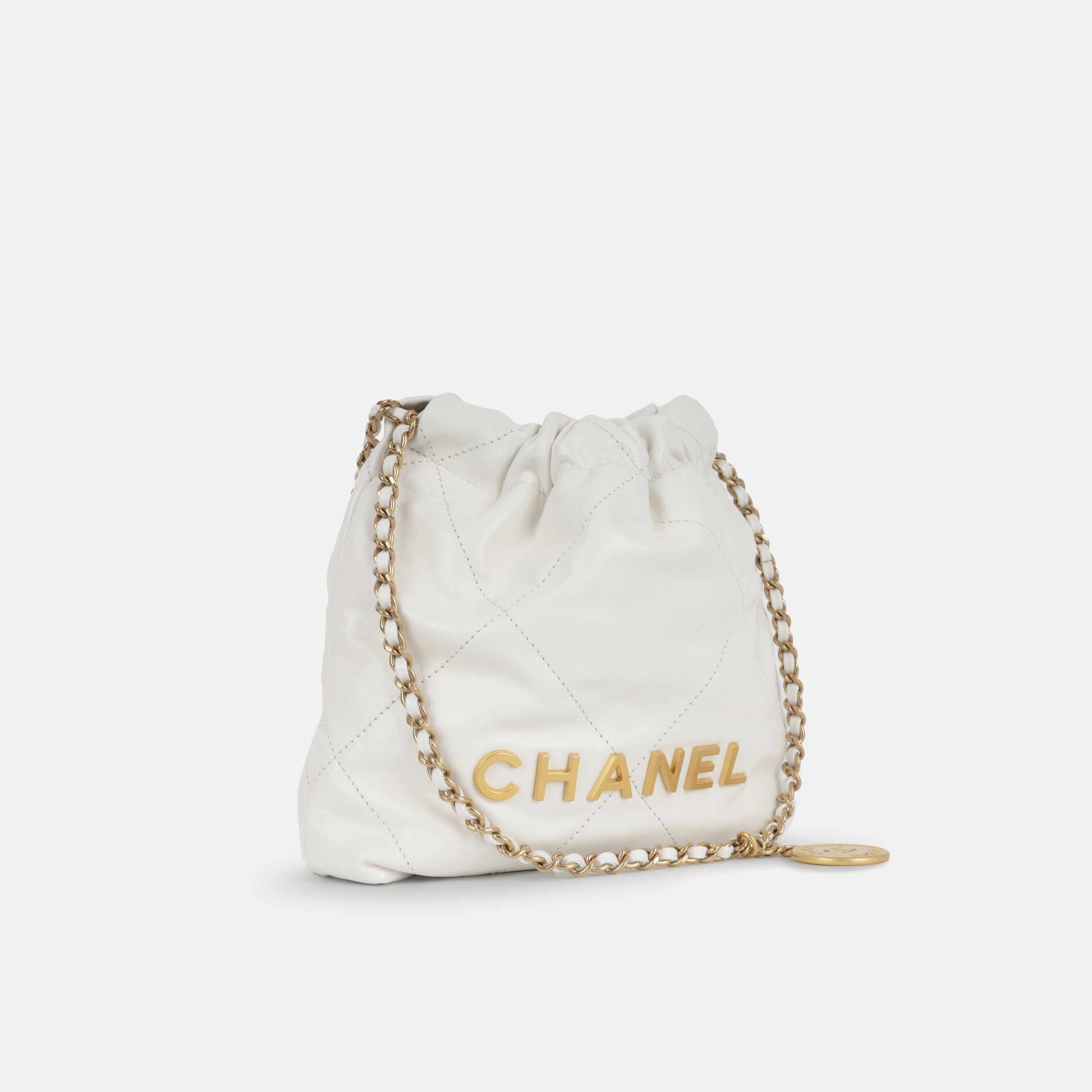 Chanel - 22 Mini Handbag - White Crumpled Calfskin GHW - Pre-loved