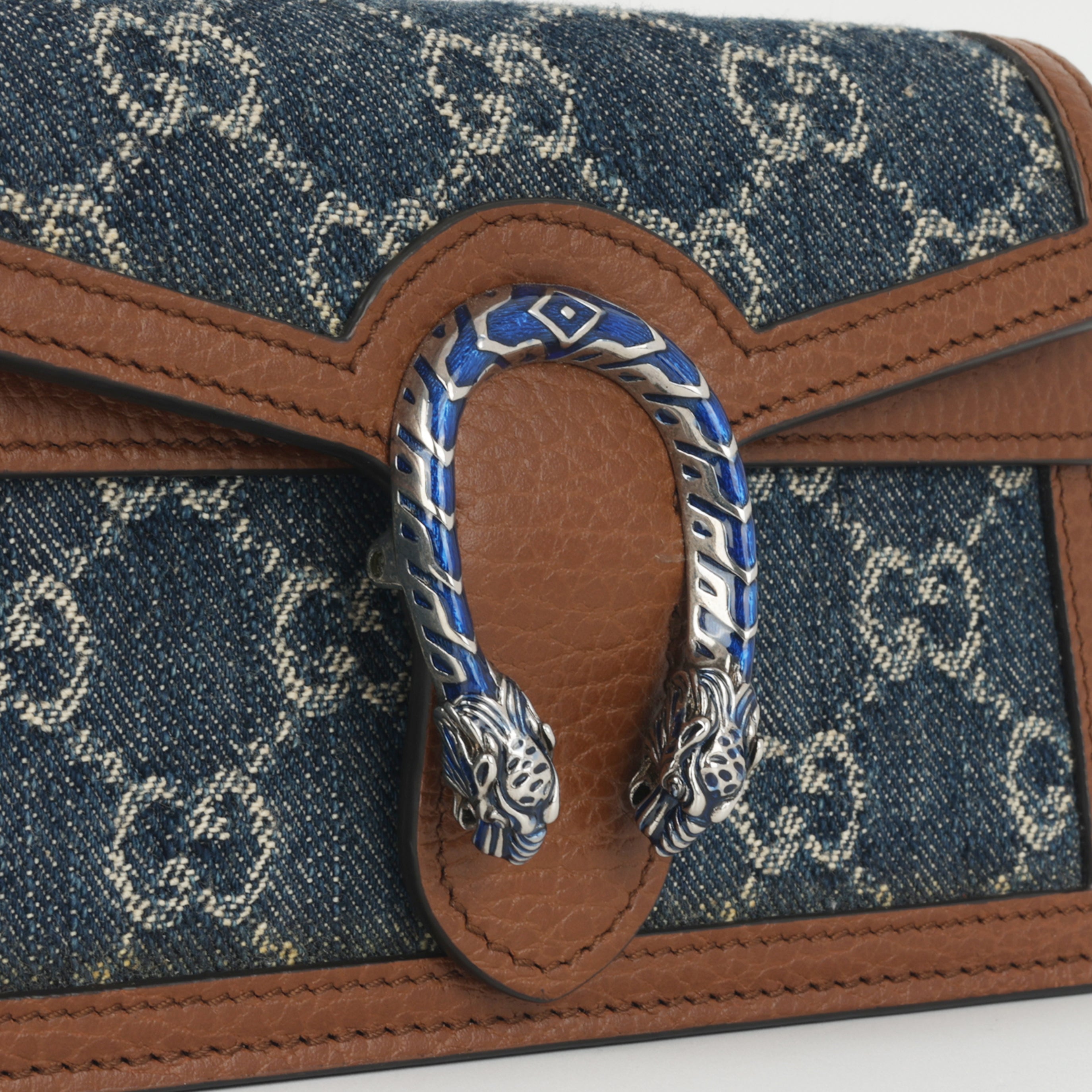 Gucci - Dionysus GG Super Mini Bag - Blue GG Denim / Brown