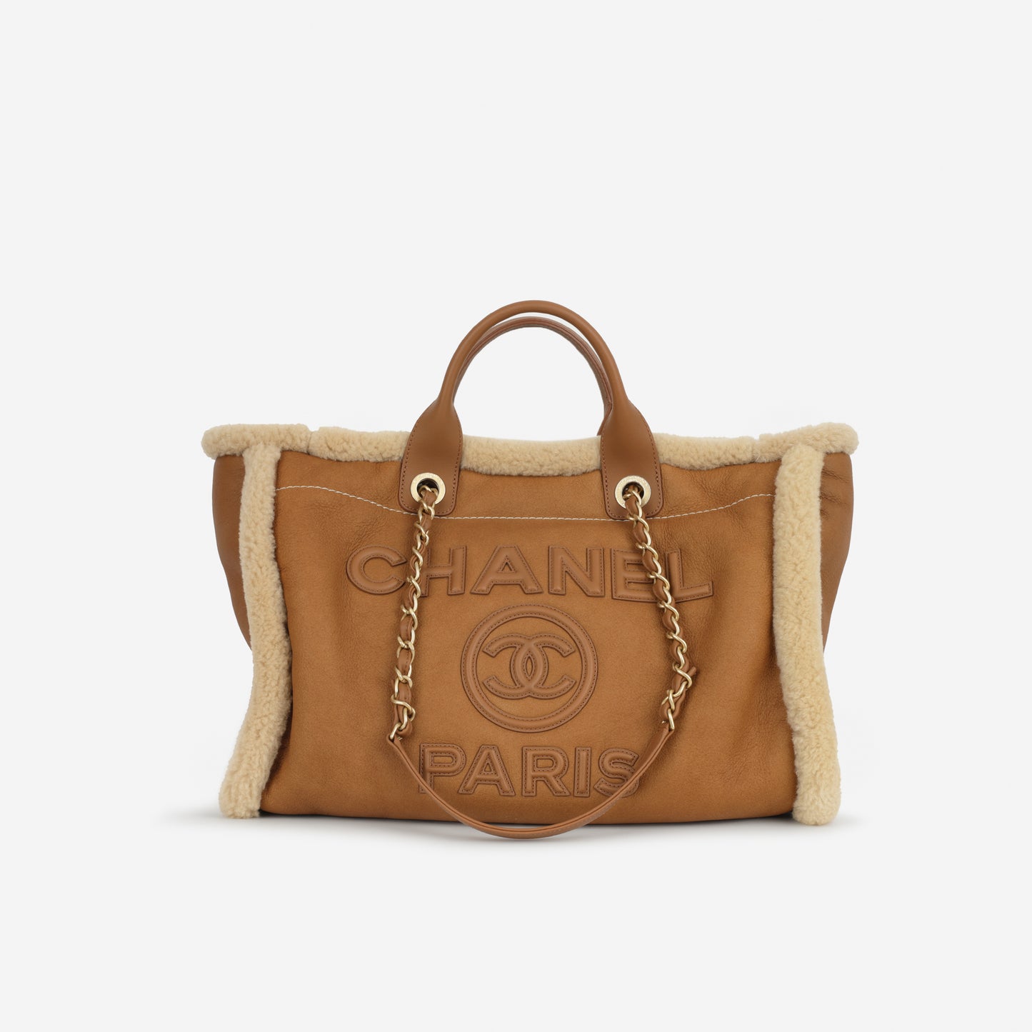 Chanel Fall-Winter 2024/25 Large Deauville - Tan Shearling | Gold Hardware