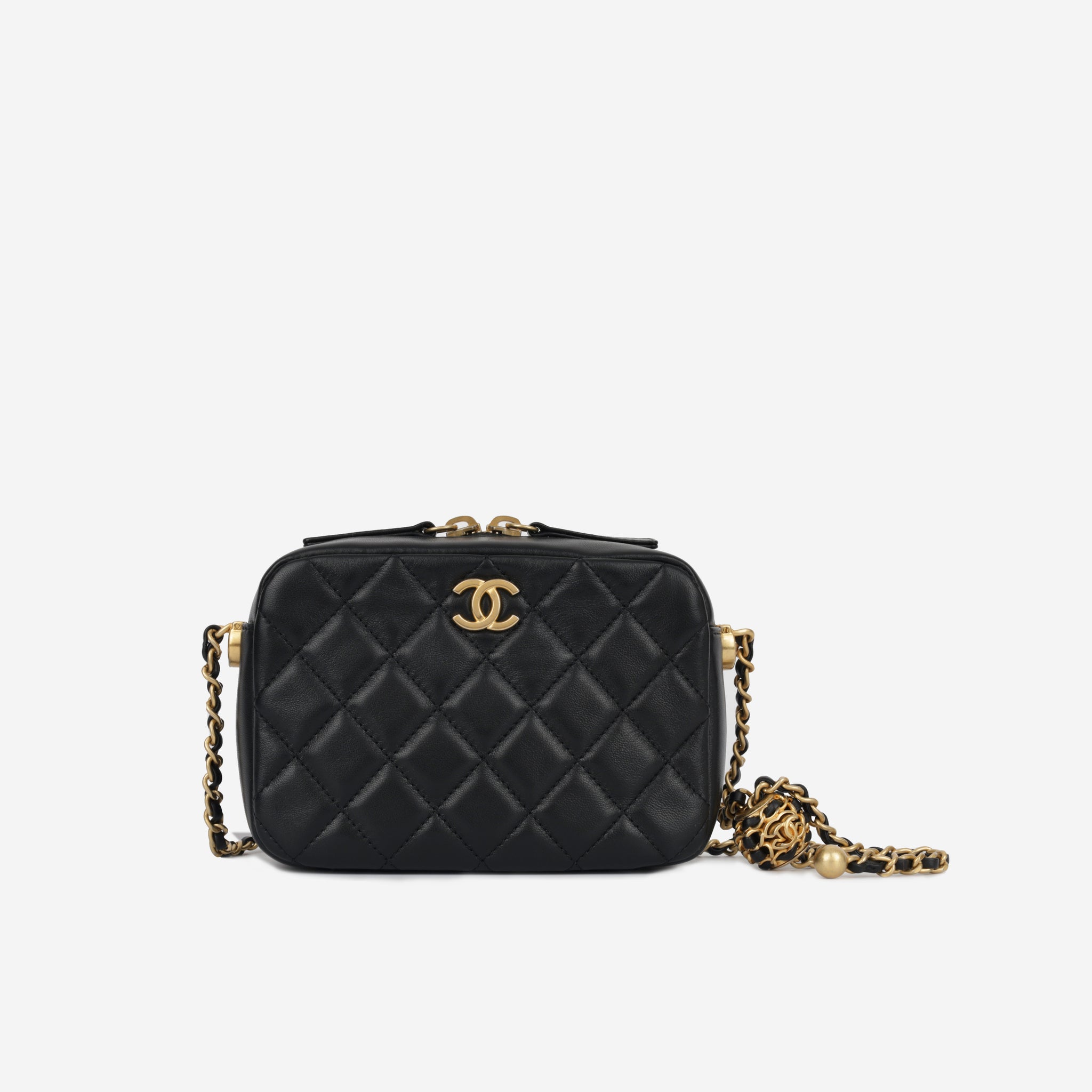 Chanel Black Quilted Lambskin Leather Mini Camera Bag