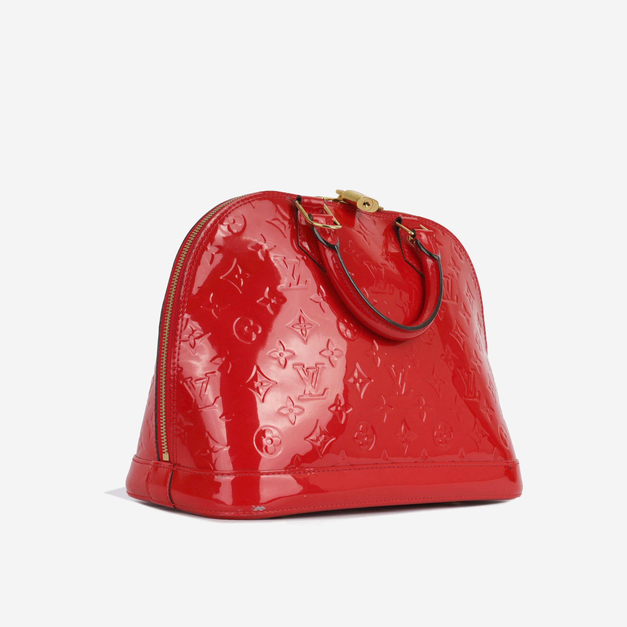 Louis Vuitton Ebene Monogram Shine Coated Canvas and Aurore Leather Alma PM Silver Hardware, 2015, Red Womens Handbag