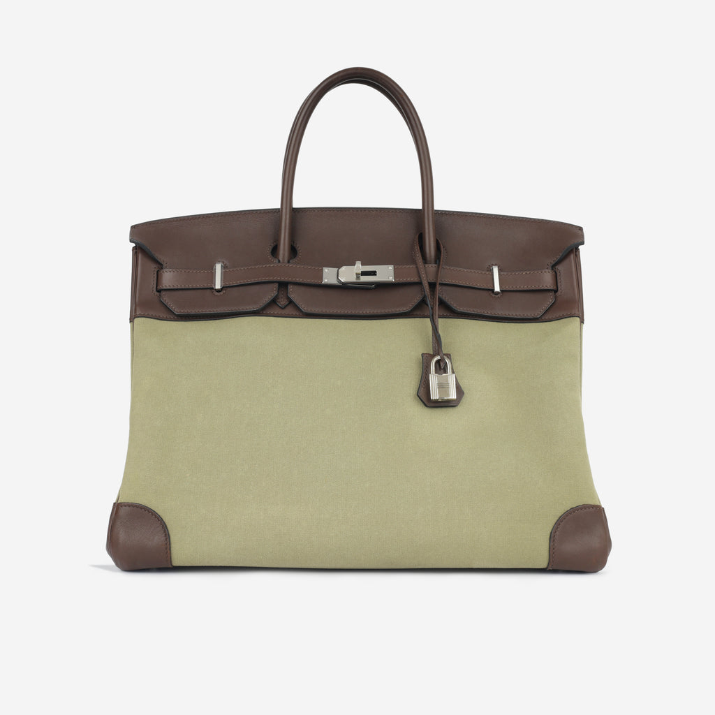 Birkin 40 Toile - Chocolat Swift/Vert Olive