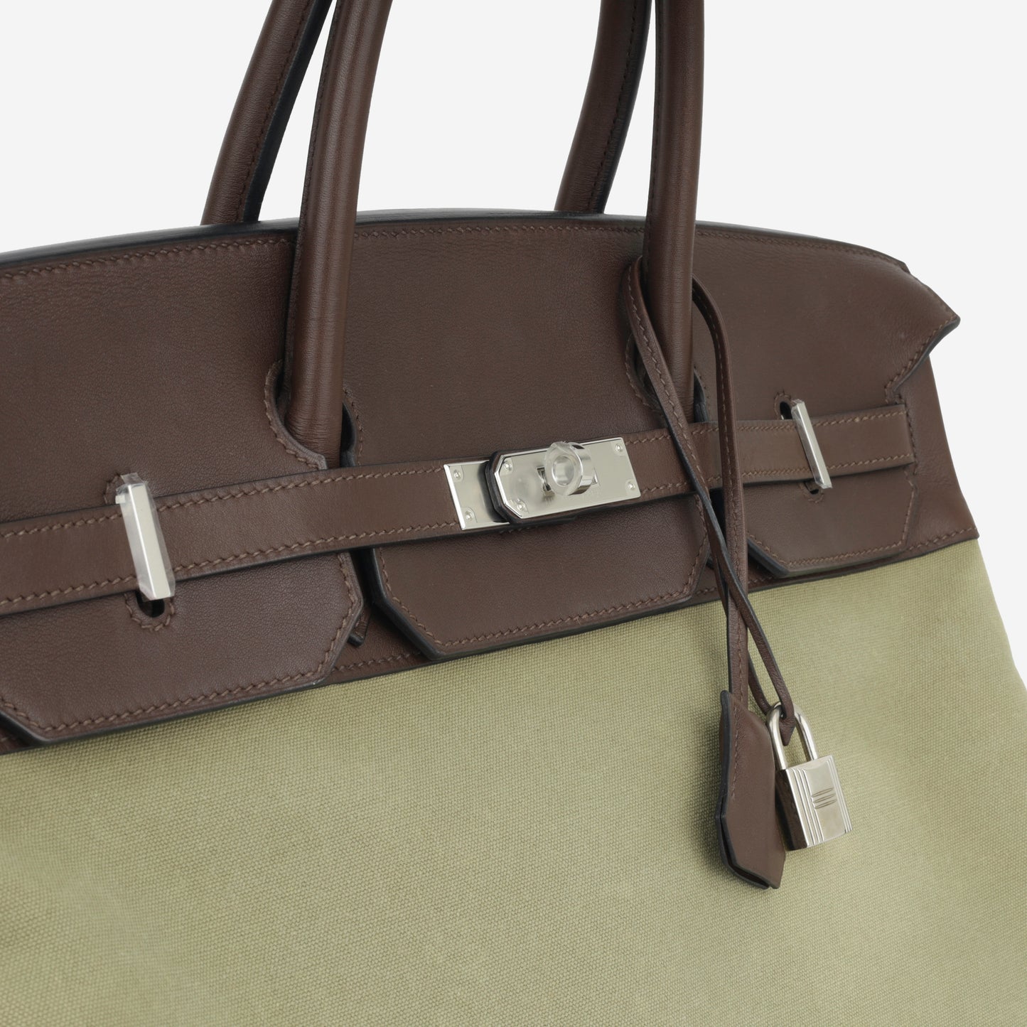 Birkin 40 Toile - Chocolat Swift/Vert Olive