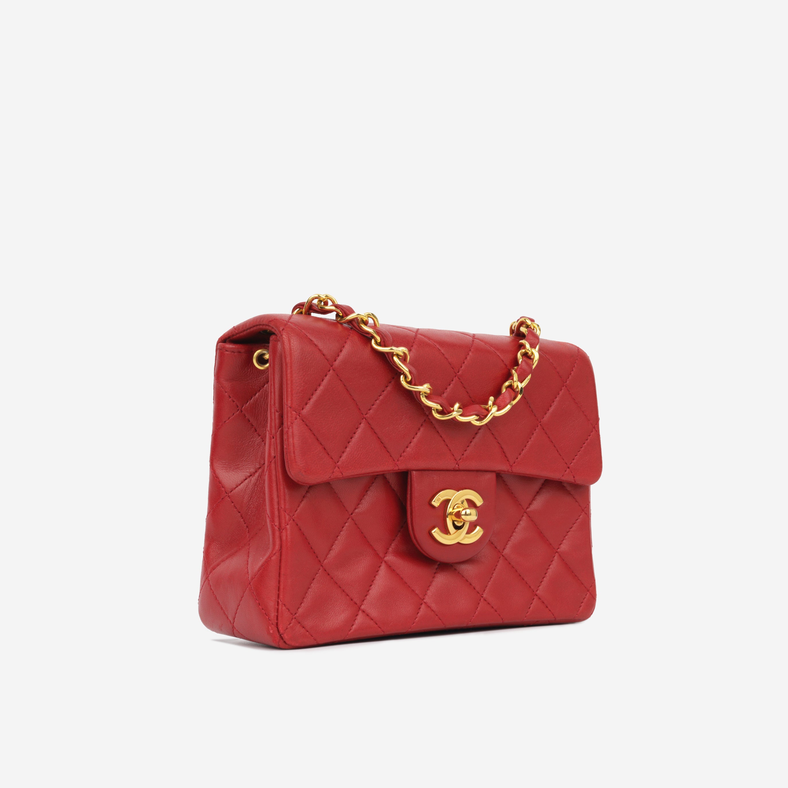 Chanel - Vintage Square Flap - Red Lambskin - GHW - Pre-Loved
