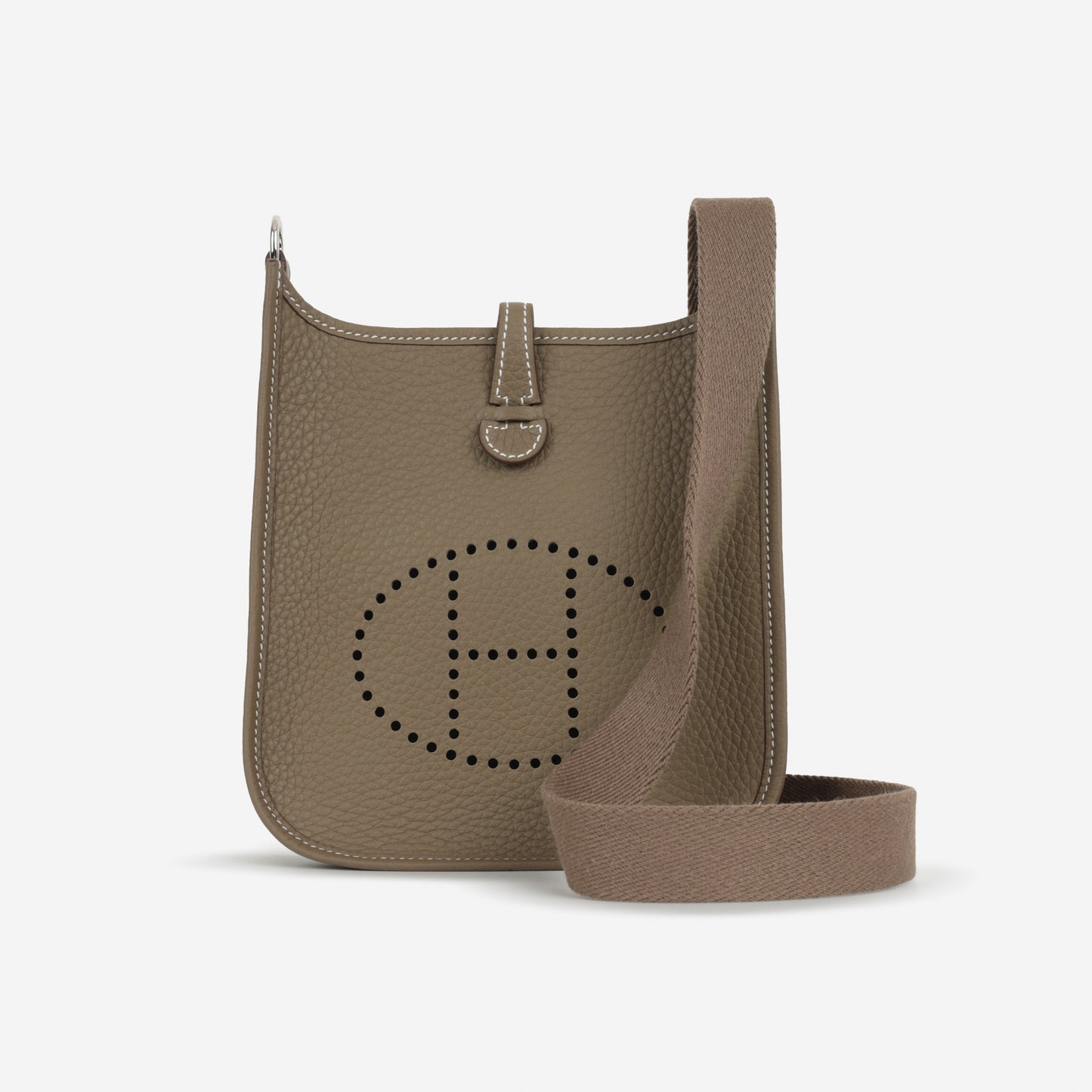 Hermès Mini Evelyne - Etoupe Clemence / Etoupe Strap | Palladium Hardware