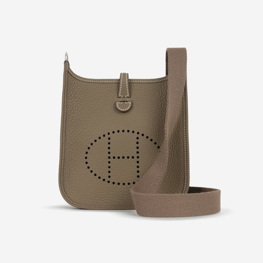 Hermès Mini Evelyne - Etoupe Clemence / Etoupe Strap | Palladium Hardware