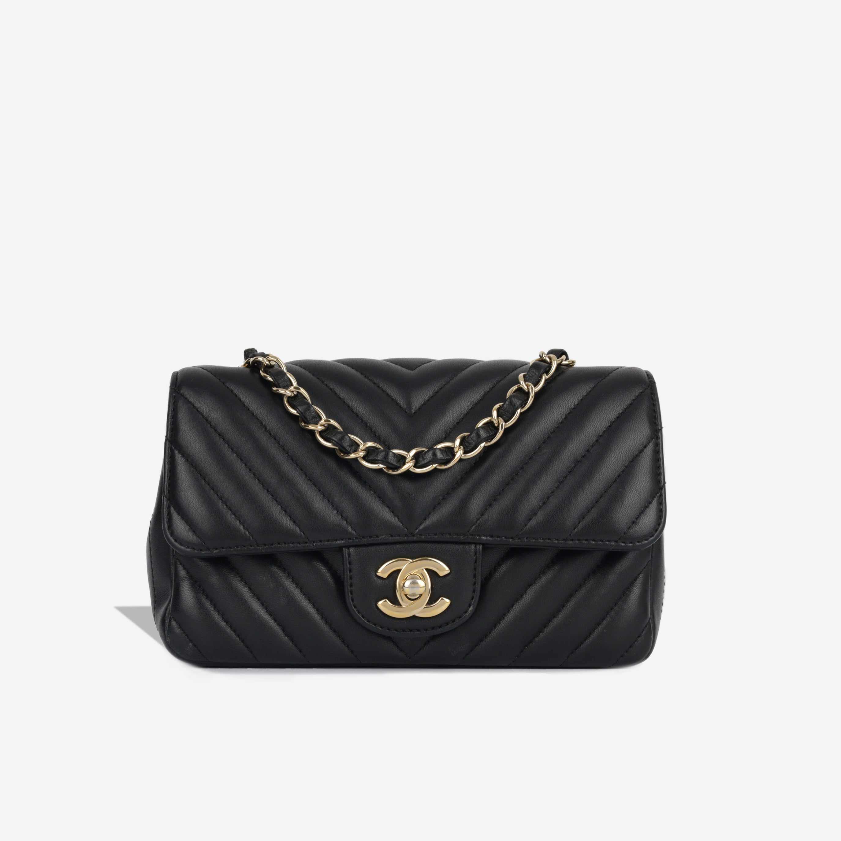 Chanel - Classic Flap Bag - Mini Rectangular - Black Chevron CGHW – Bagista