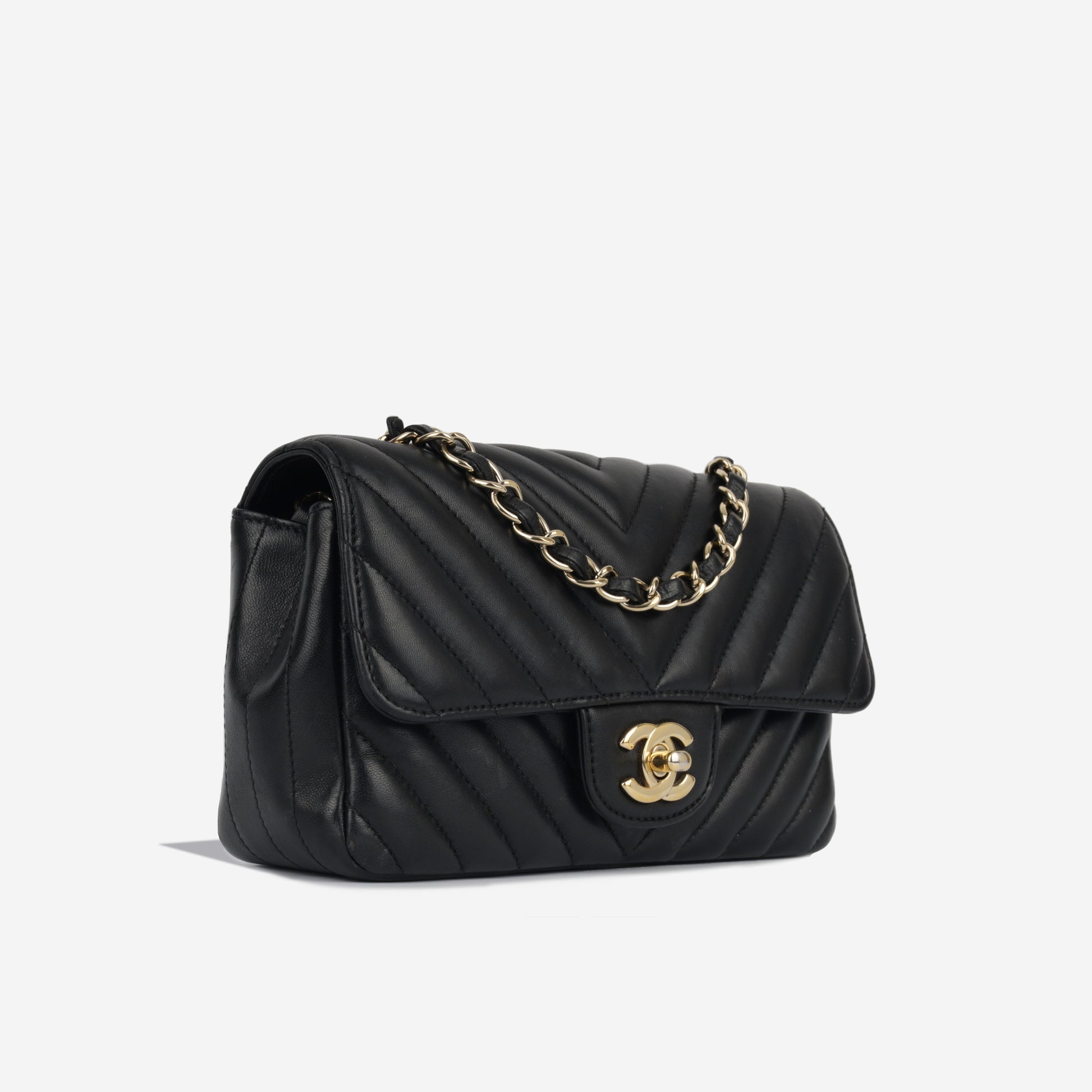 Chanel Classic Flap Bag Mini Rectangular Black Chevron CGHW