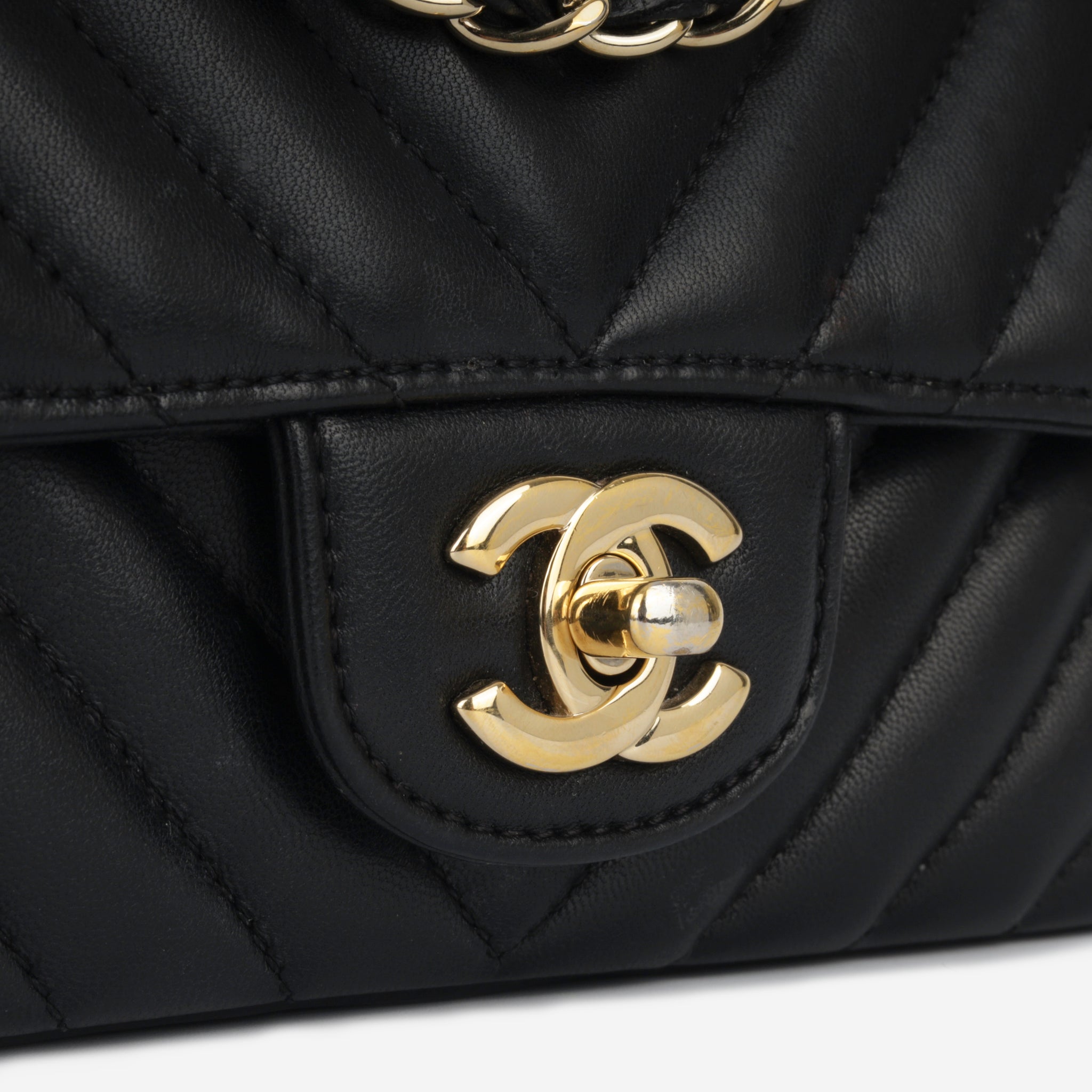 Chanel - Classic Flap Bag - Mini Rectangular - Black Chevron CGHW
