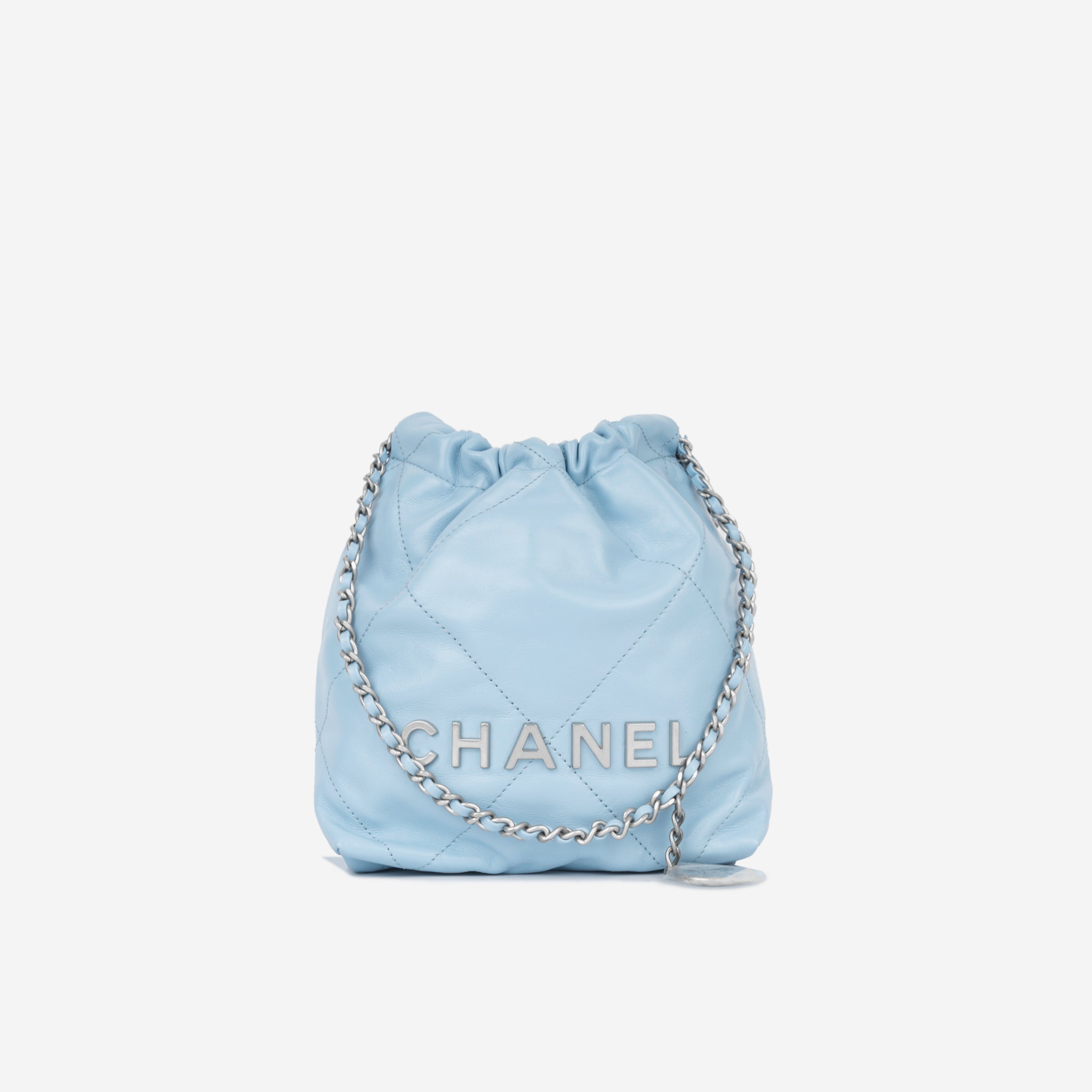 Chanel Mini 22 Bag Light Blue Calfskin Silver Hardware in 2023