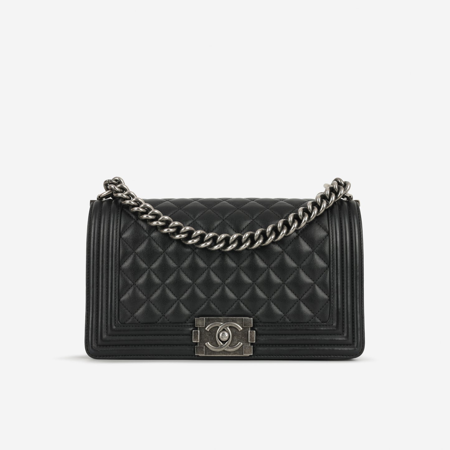 Chanel Old Medium Boy Bag - Black Lambskin | Ruthenium Hardware