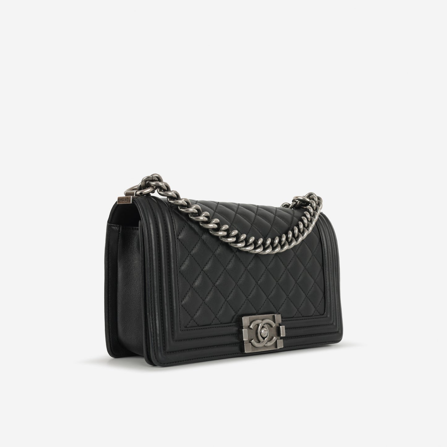 Chanel Old Medium Boy Bag - Black Lambskin | Ruthenium Hardware