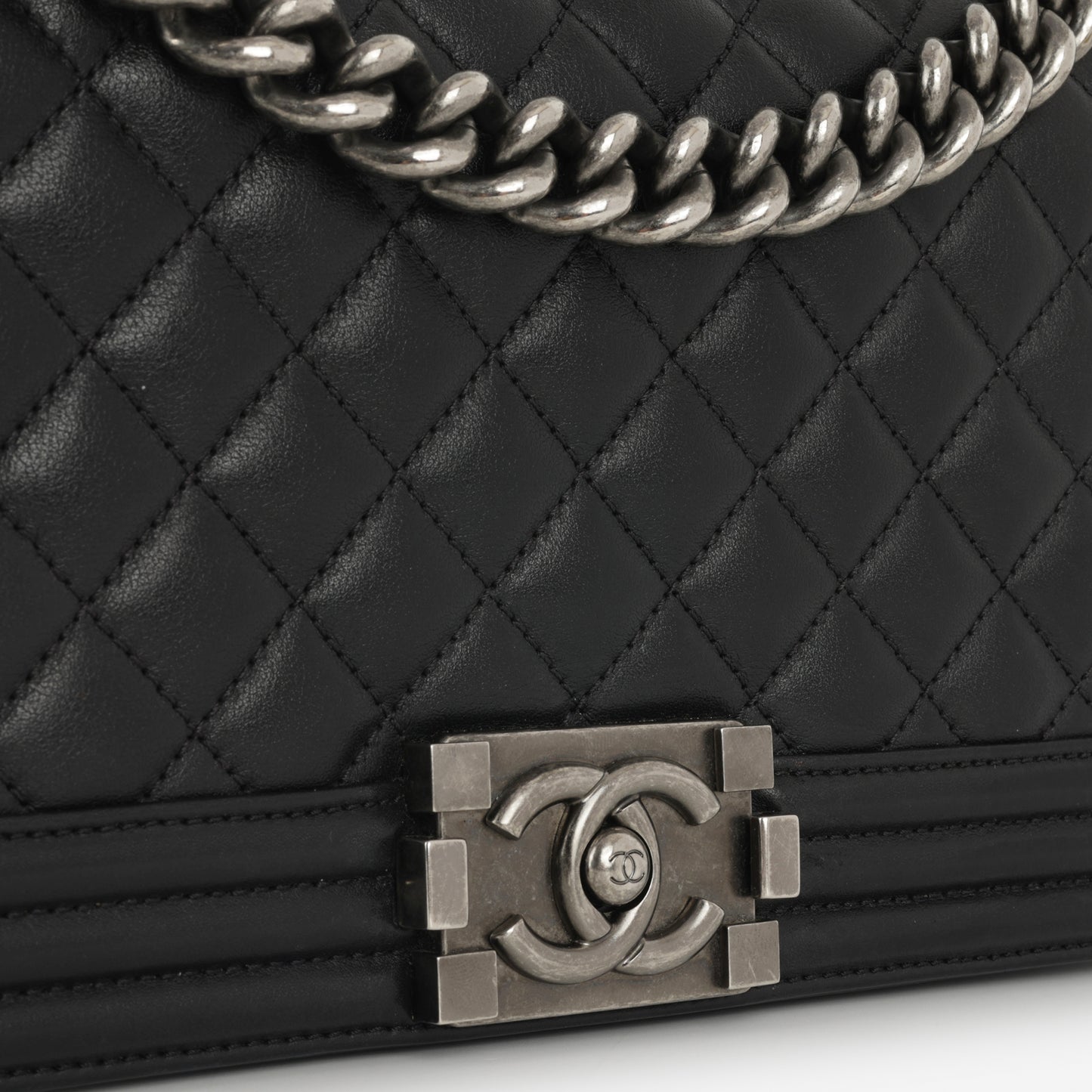 Chanel Old Medium Boy Bag - Black Lambskin | Ruthenium Hardware