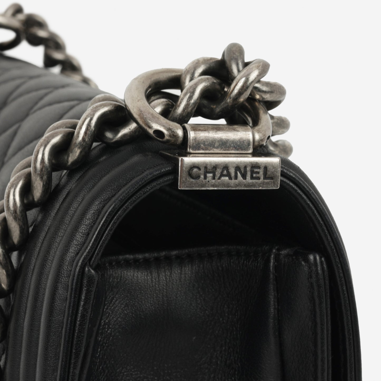 Chanel Old Medium Boy Bag - Black Lambskin | Ruthenium Hardware