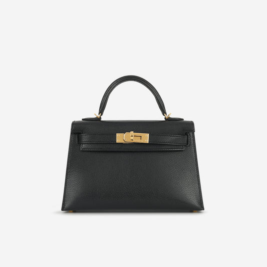 Hermès Mini Kelly - Black Chevre Chamkila | Gold Hardware