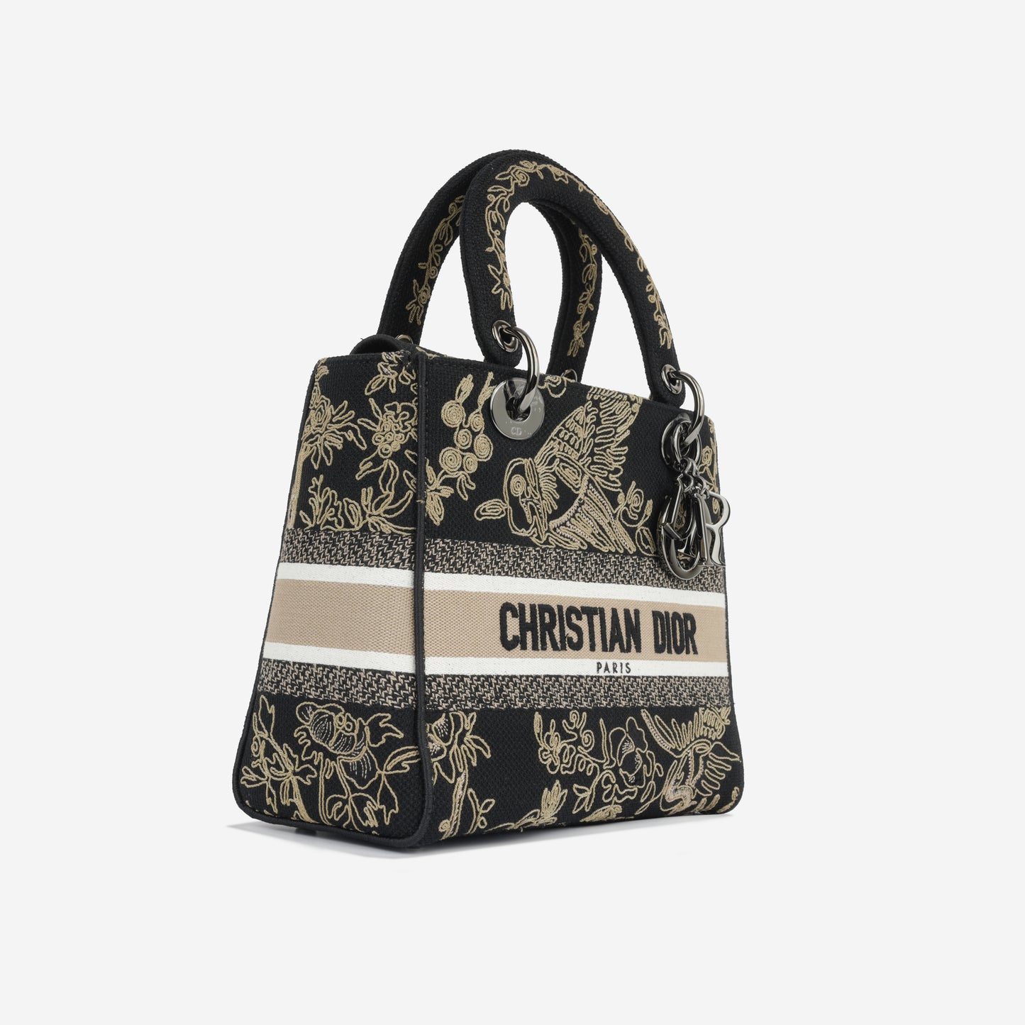 Medium Lady D-Lite - Black Embroidered Toile