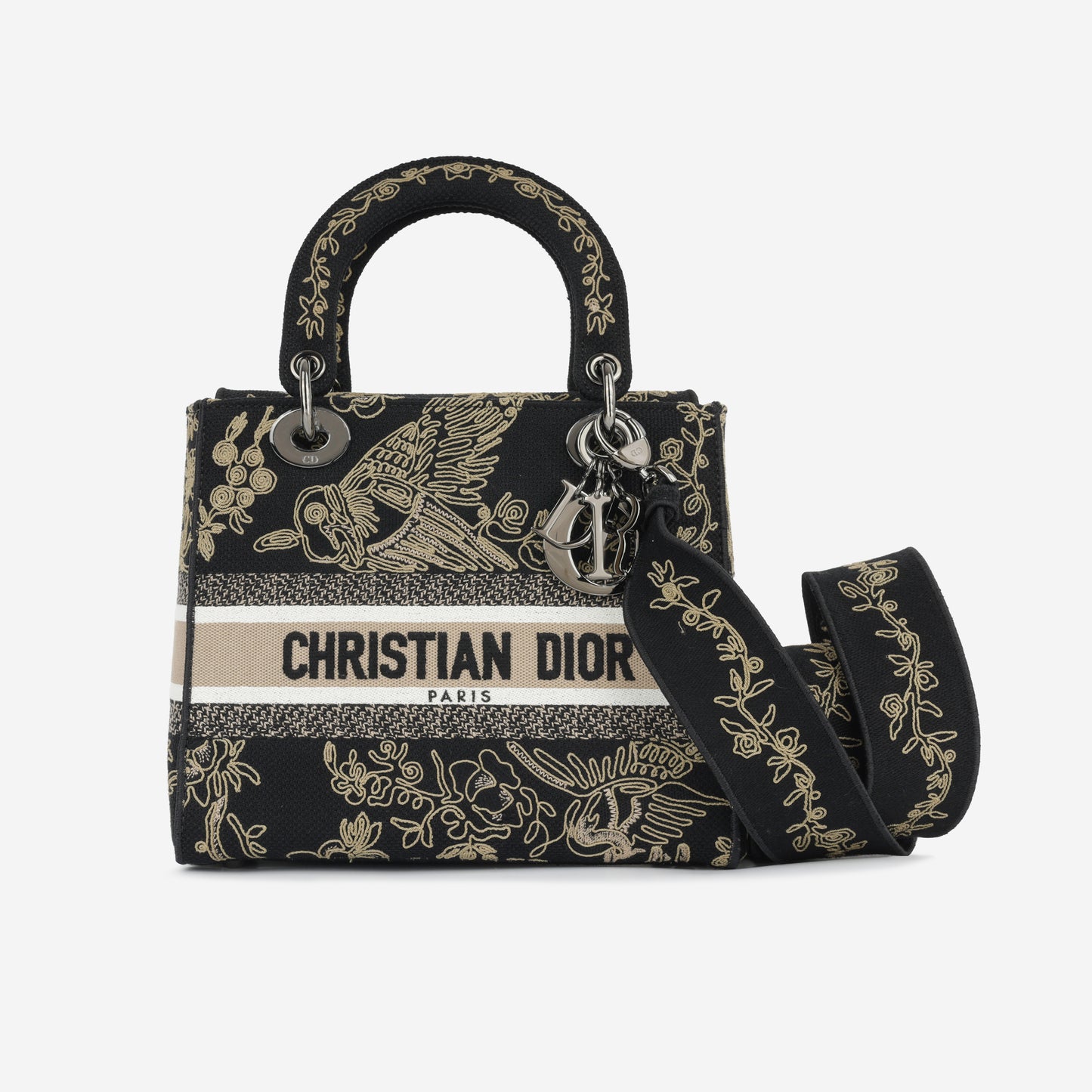 Medium Lady D-Lite - Black Embroidered Toile