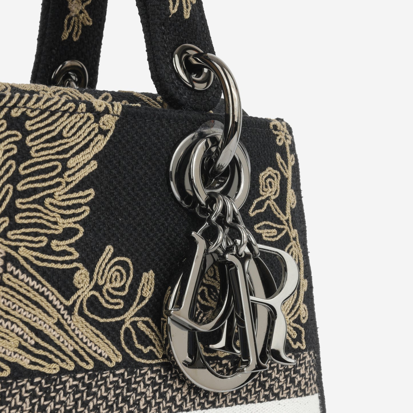 Medium Lady D-Lite - Black Embroidered Toile