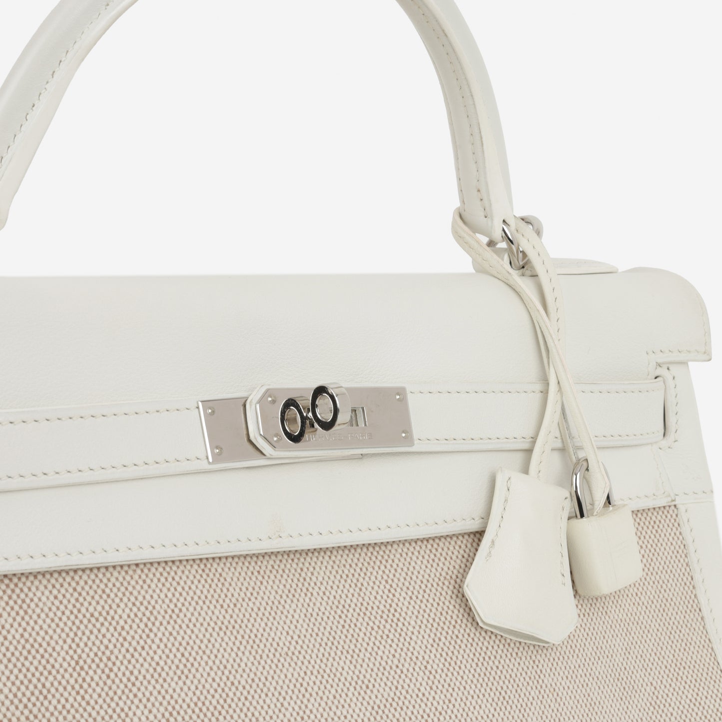 Hermès Vintage Kelly 32 - Blanc Swift / Ecru Toile | Palladium Hardware