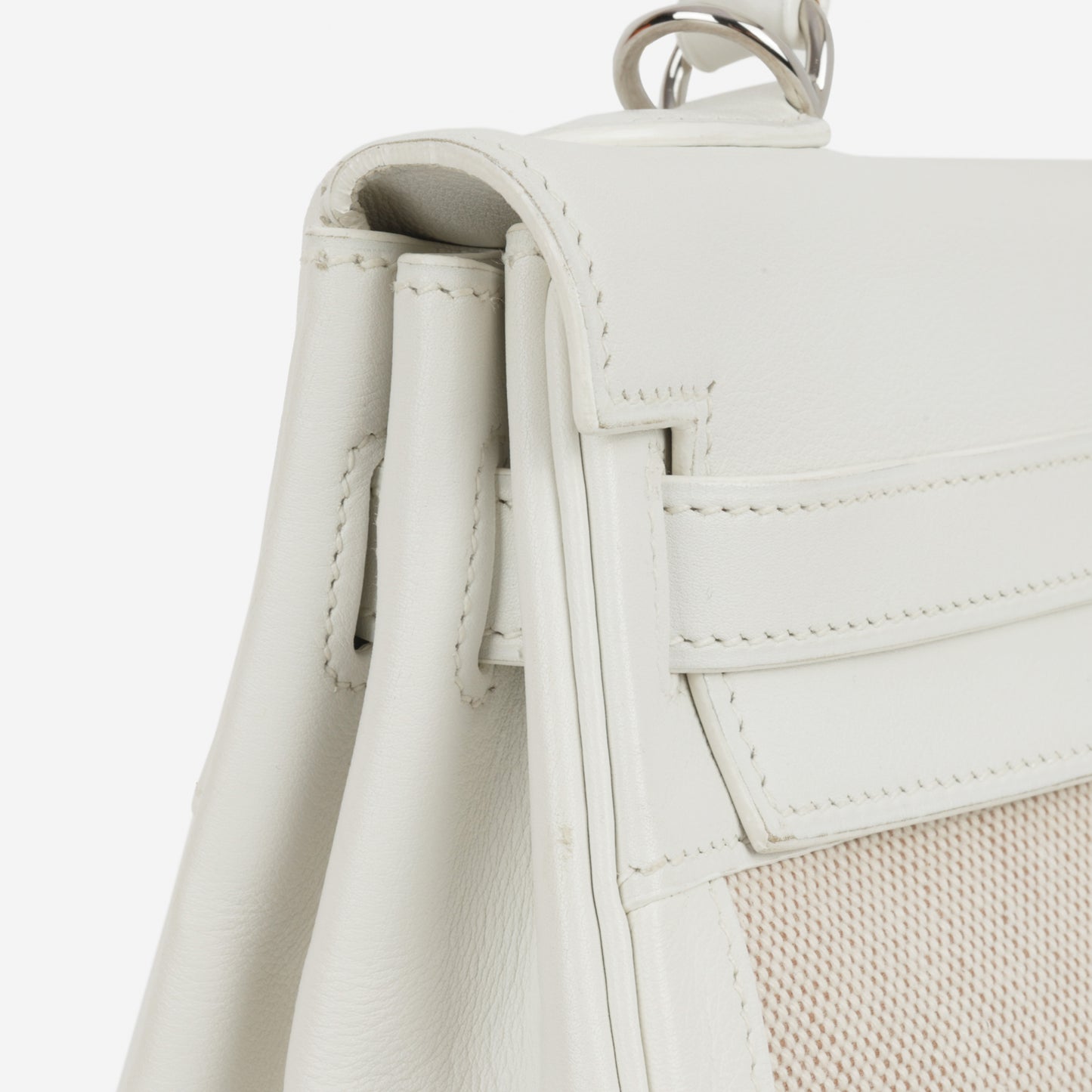 Hermès Vintage Kelly 32 - Blanc Swift / Ecru Toile | Palladium Hardware