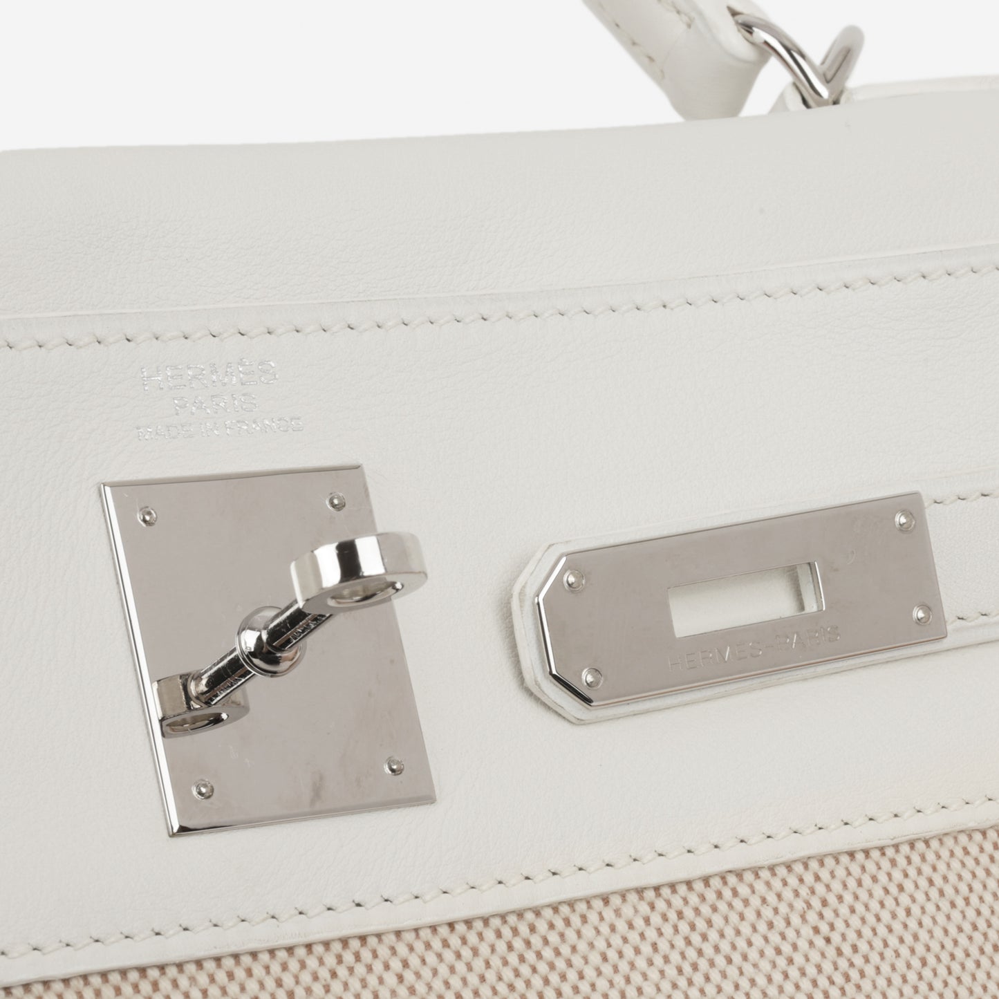 Hermès Vintage Kelly 32 - Blanc Swift / Ecru Toile | Palladium Hardware