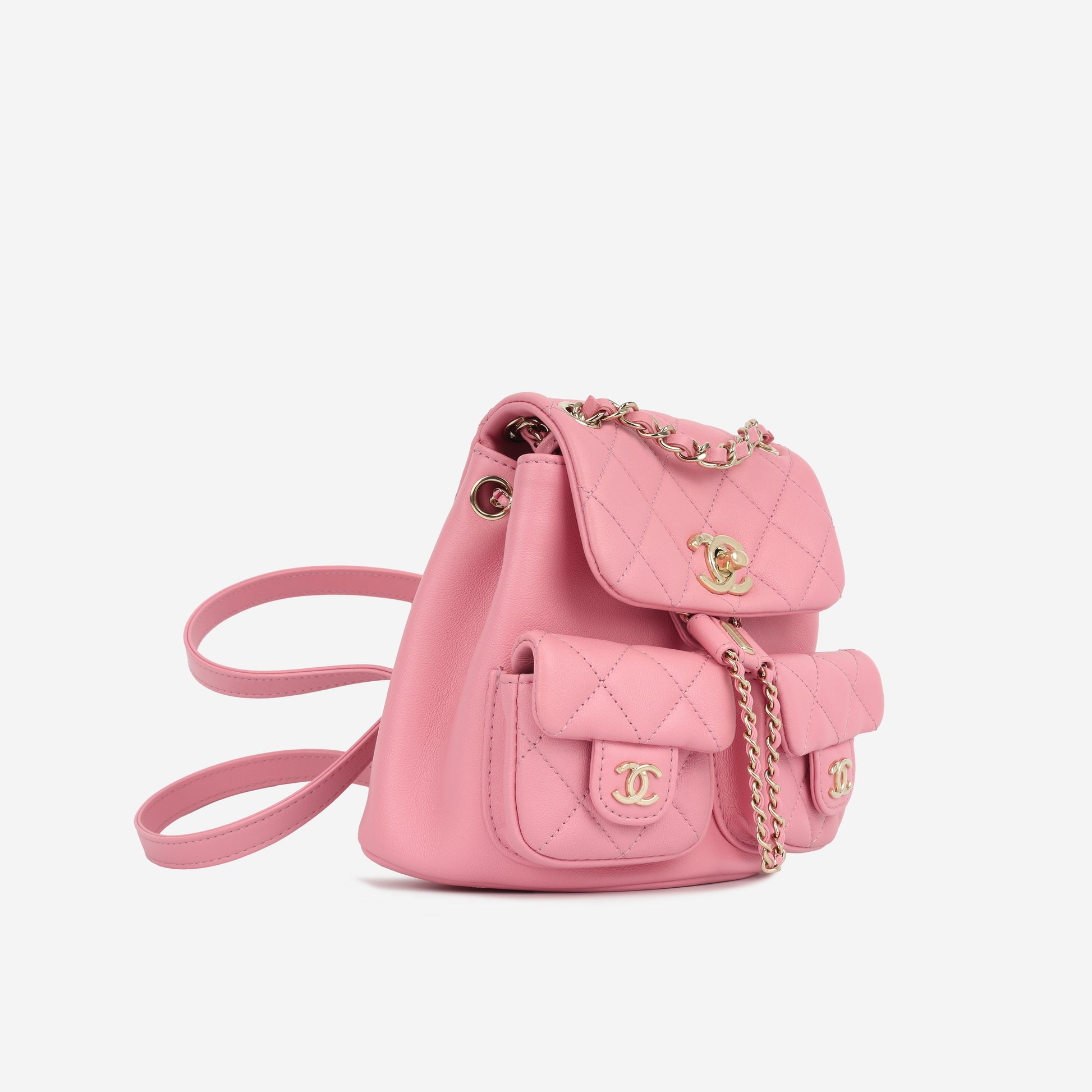 chanel mini backpacks Phone Holder Backpack with Chain Light Pink Caviar Light Gold Hardware 2 shoulder straps Chanel Mini Duma Backpack Black