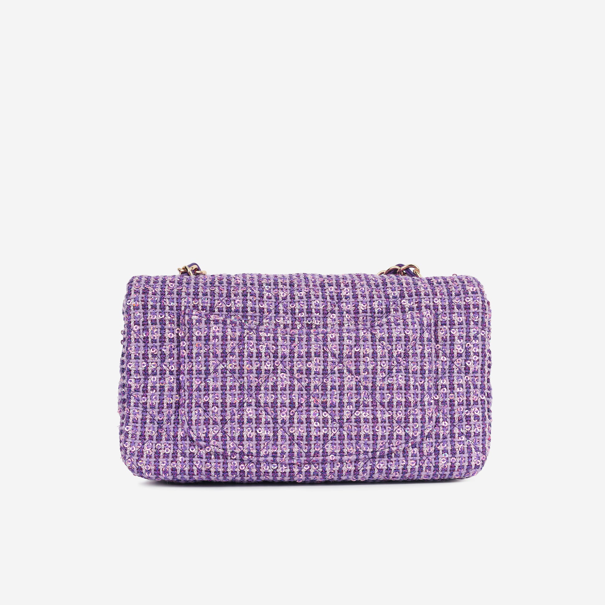 Chanel Classic Flap Bag Mini Rectangular Purple Sequin Tweed