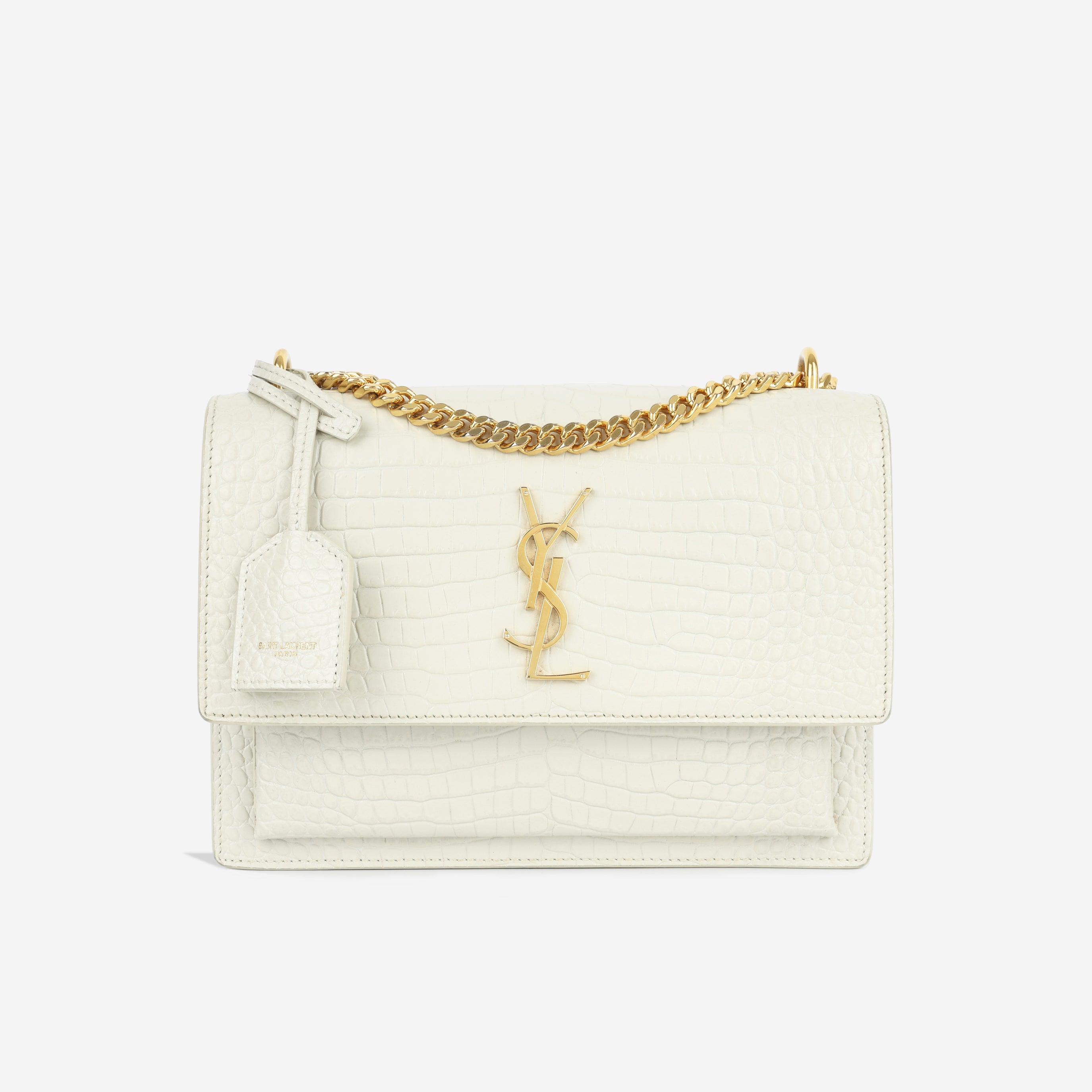 Saint Laurent - Sunset Medium - Ivory Croc Embossed leather - GHW