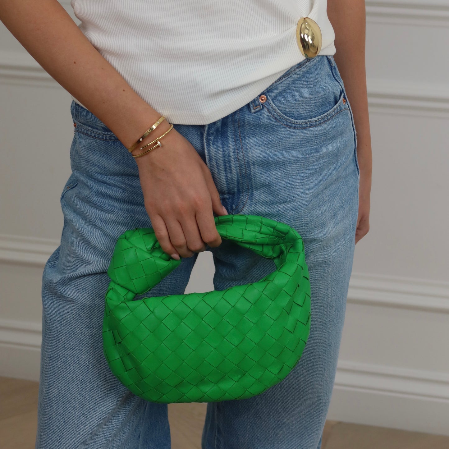 Bottega Veneta Mini Jodie - Parakeet Intrecciato | Gold Hardware