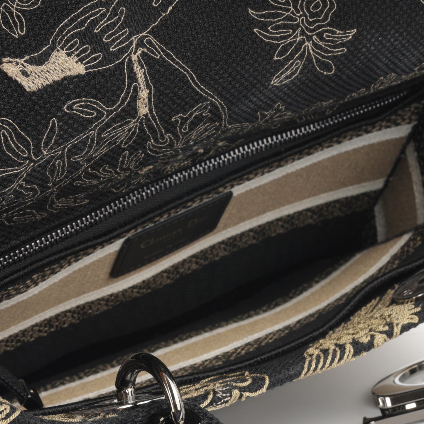 Medium Lady D-Lite - Black Embroidered Toile