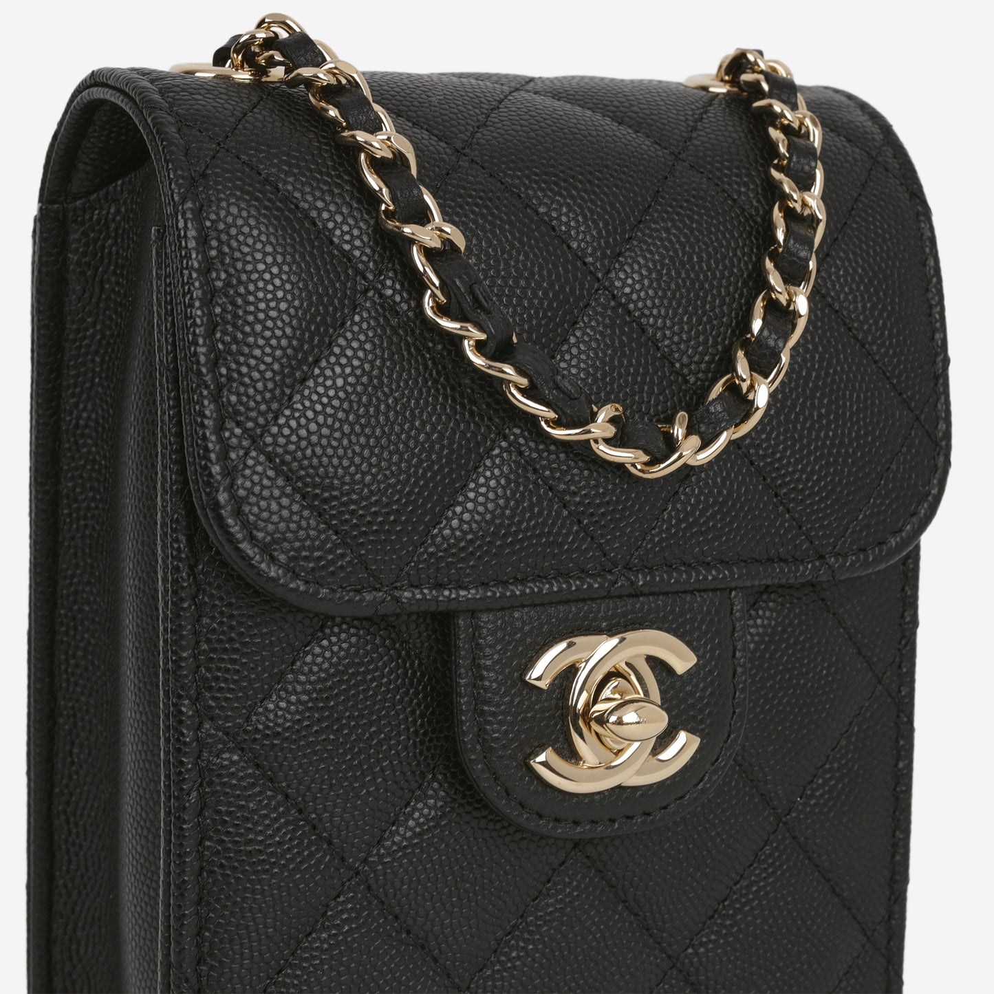 Chanel CC Turnlock Phone Case - Black Caviar | Champagne Gold Hardware