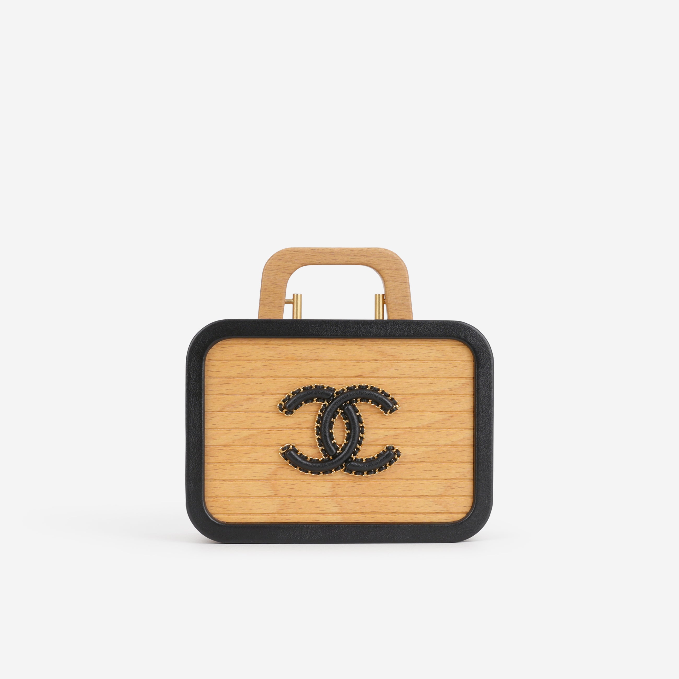Chanel CC Vanity Case - Beech Wood and Black Lambskin | Gold