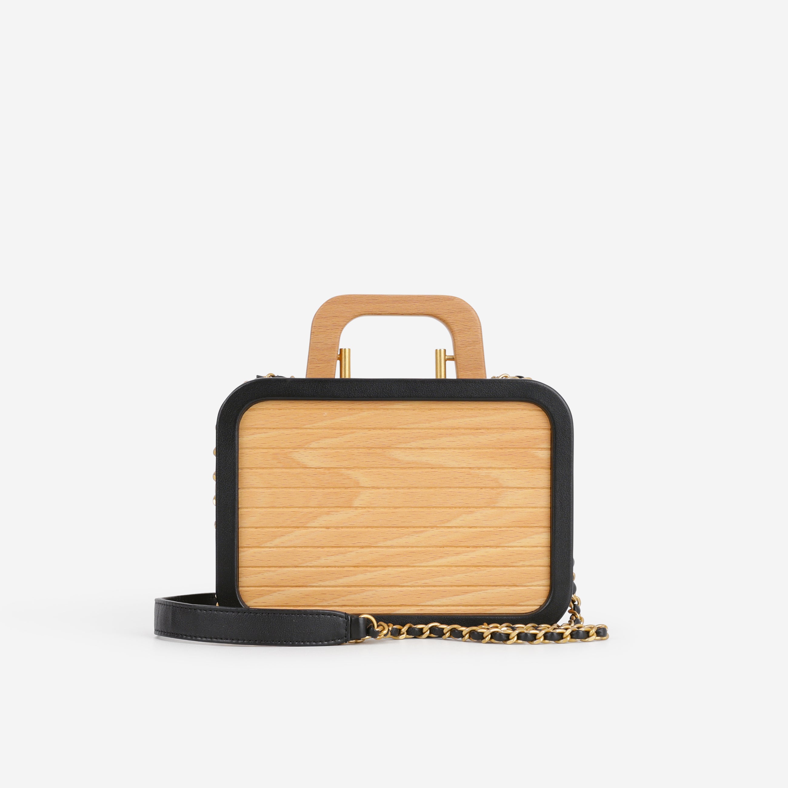 Chanel CC Vanity Case - Beech Wood and Black Lambskin | Gold