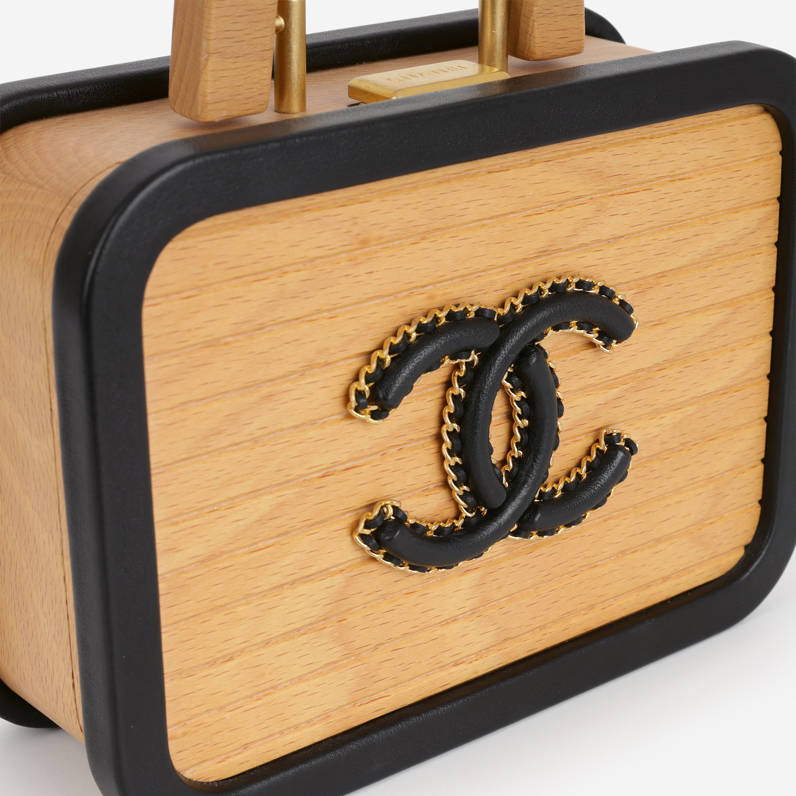 Chanel CC Vanity Case - Beech Wood and Black Lambskin | Gold