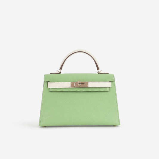 Hermès HSS Mini Kelly 20 - Vert Criquet / Craie Chevre | Permabrass Hardware